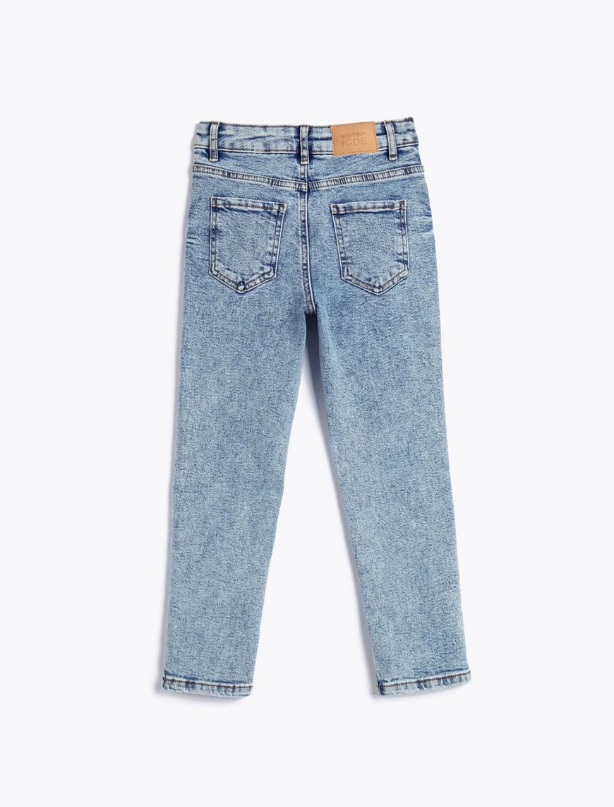  Erkek Çocuk Kot Pantolon Beli Ayarlanabilir Lastikli Dar Paça Pamuklu Cepli - Slim Jean