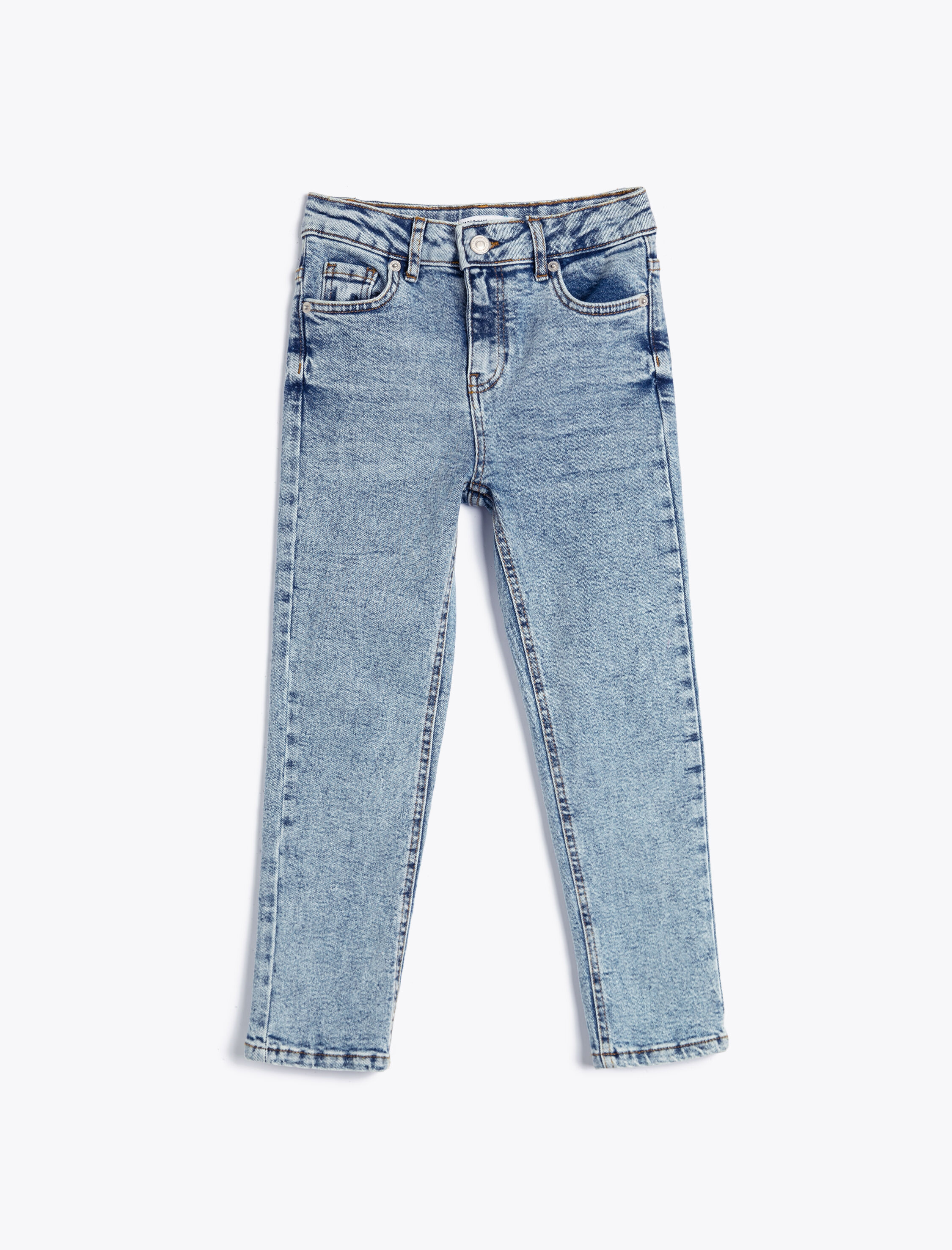  Erkek Çocuk Kot Pantolon Beli Ayarlanabilir Lastikli Pamuklu Cepli - Regular Fit