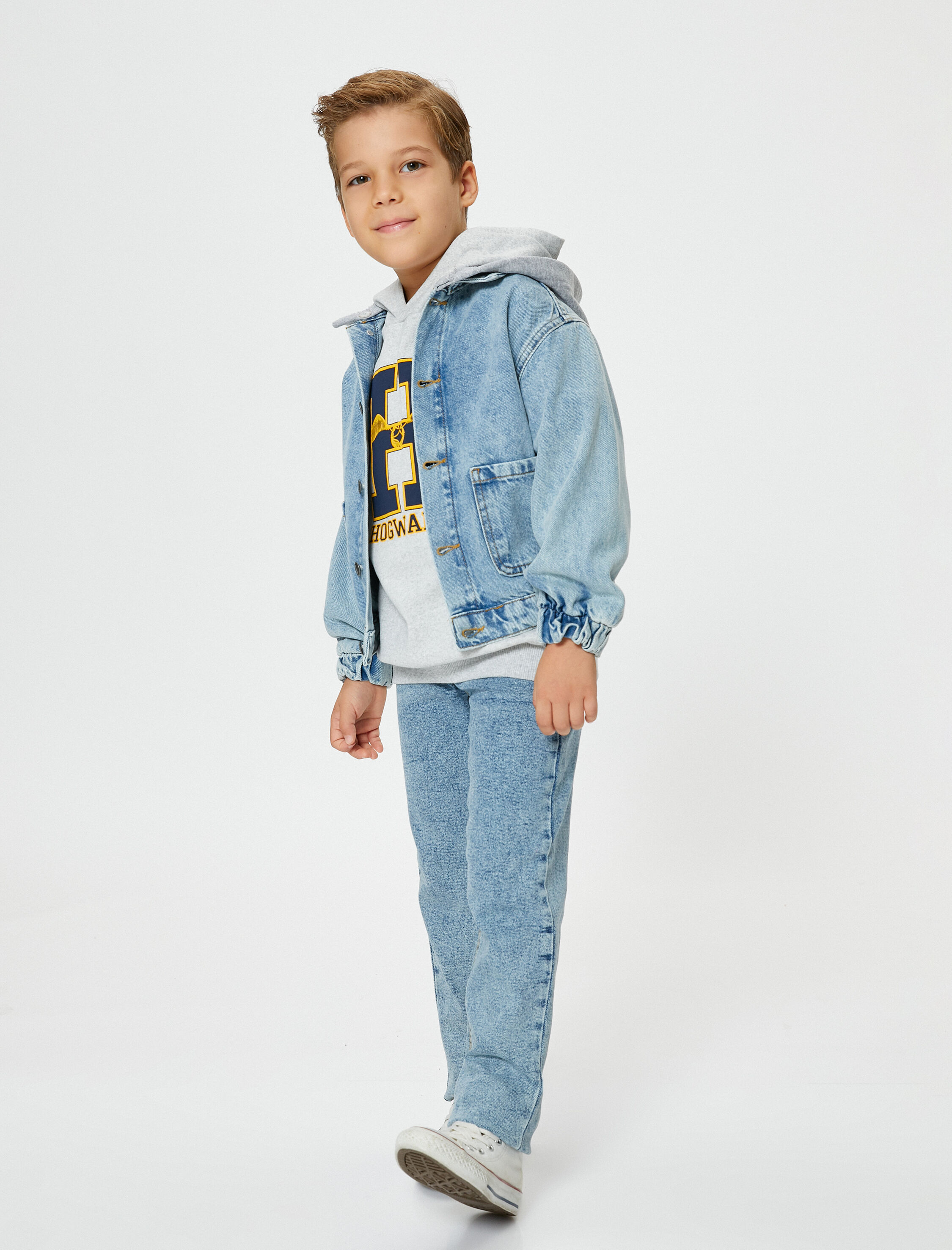  Erkek Çocuk Kot Pantolon Beli Ayarlanabilir Lastikli Pamuklu Cepli - Regular Fit