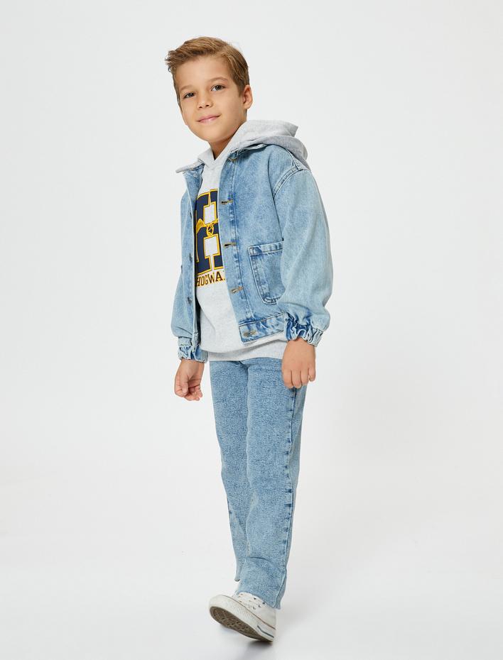 Erkek Çocuk Kot Pantolon Beli Ayarlanabilir Lastikli Pamuklu Cepli - Regular Fit