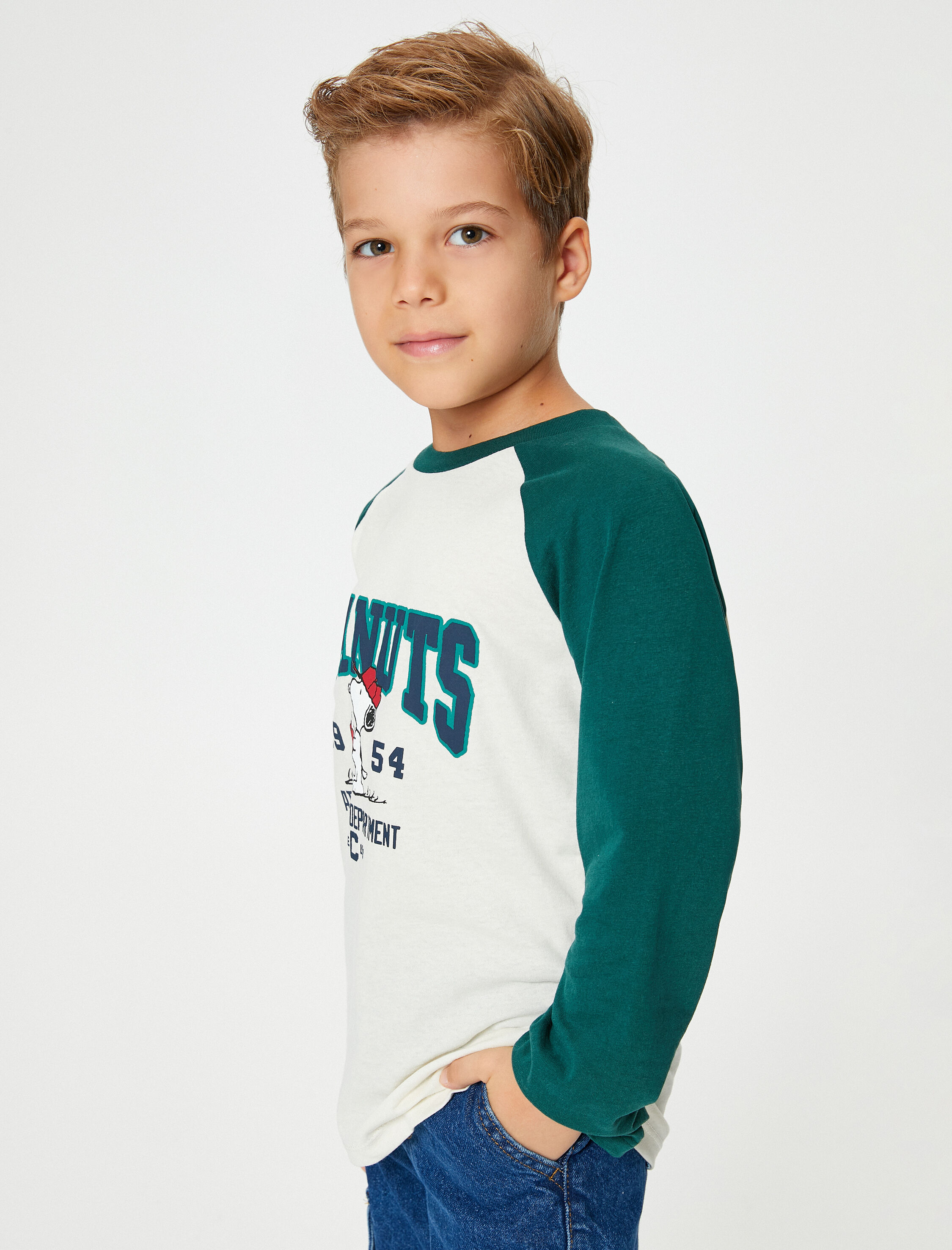 Erkek Çocuk Snoopy Tişört Lisanslı Uzun Kollu Bisiklet Yaka Pamuklu