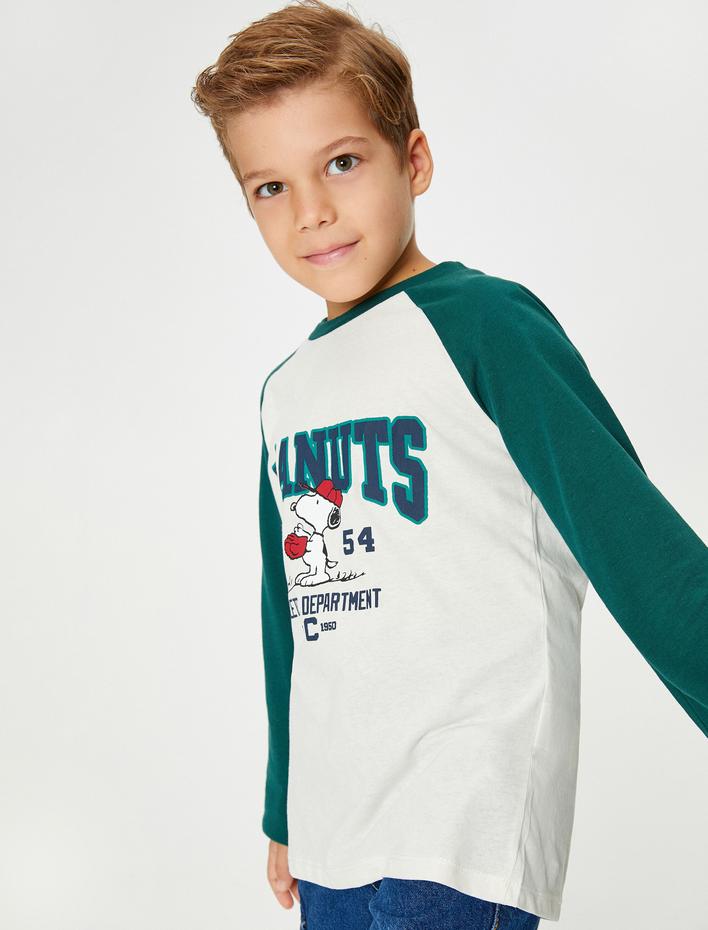 Erkek Çocuk Snoopy Tişört Lisanslı Uzun Kollu Bisiklet Yaka Pamuklu