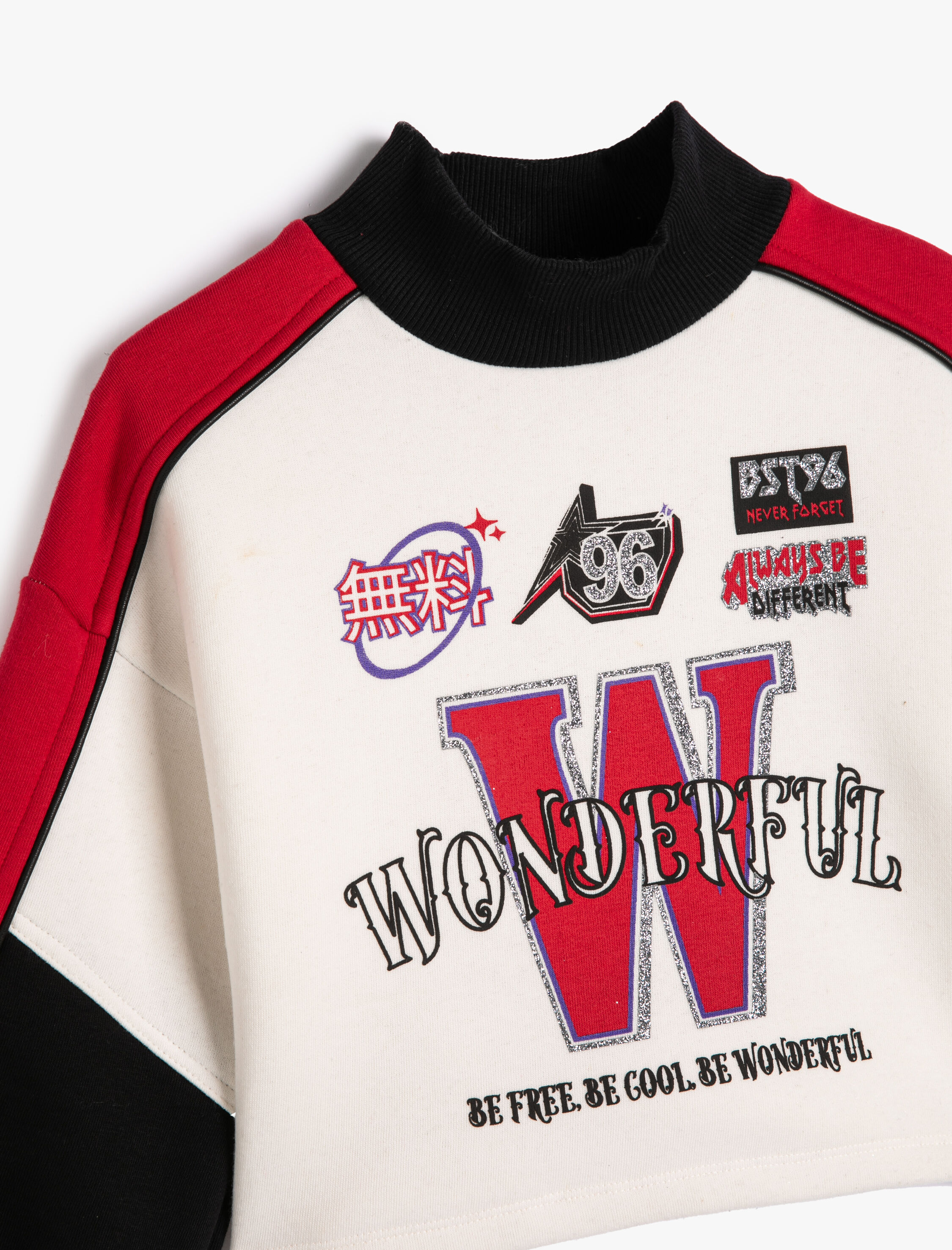  Kız Çocuk Sweatshirt Şardonlu Dik Yaka Uzun Kollu Renk Bloklu Baskılı