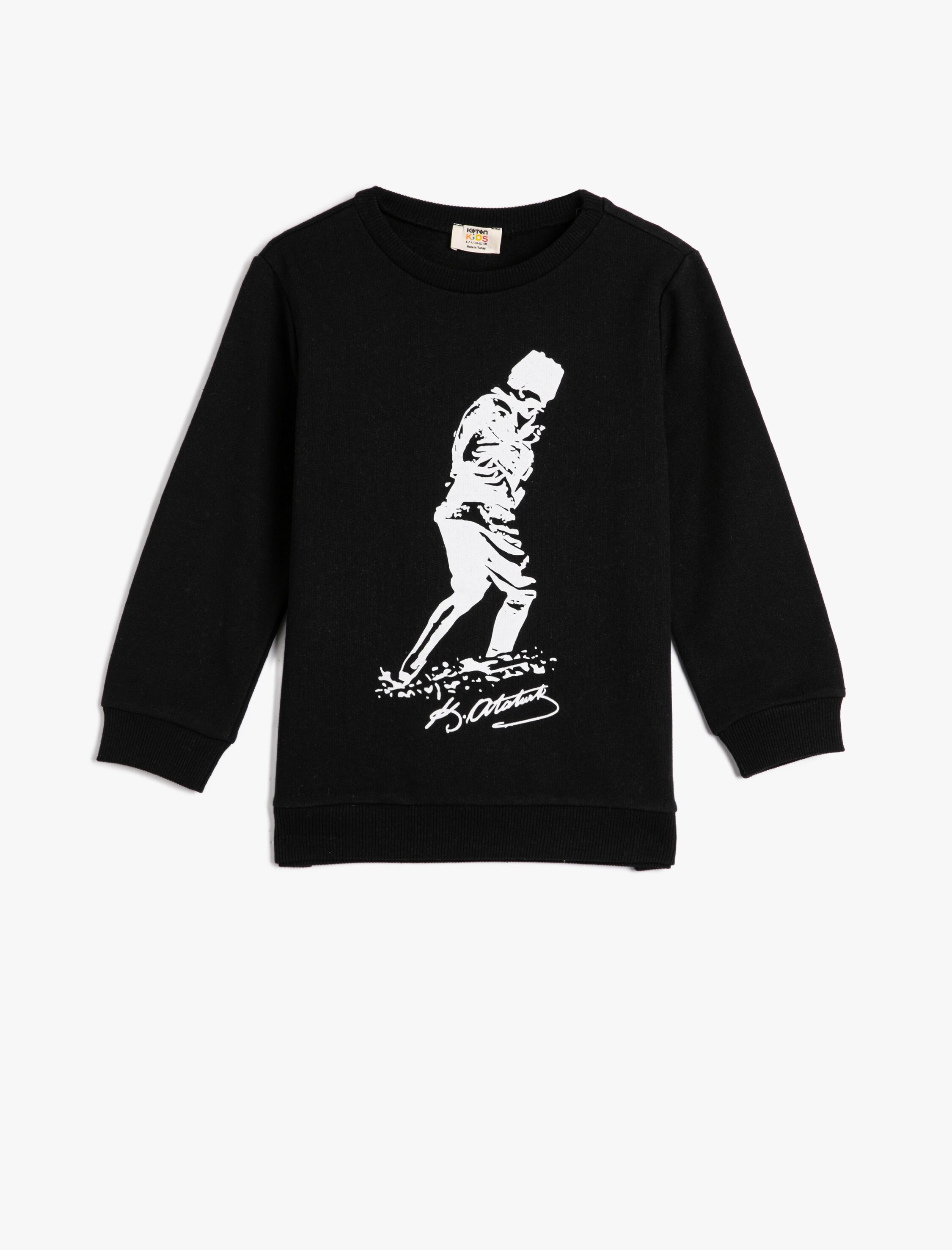 Erkek Çocuk Atatürk Baskılı Sweatshirt Şardonlu Bisiklet Yaka