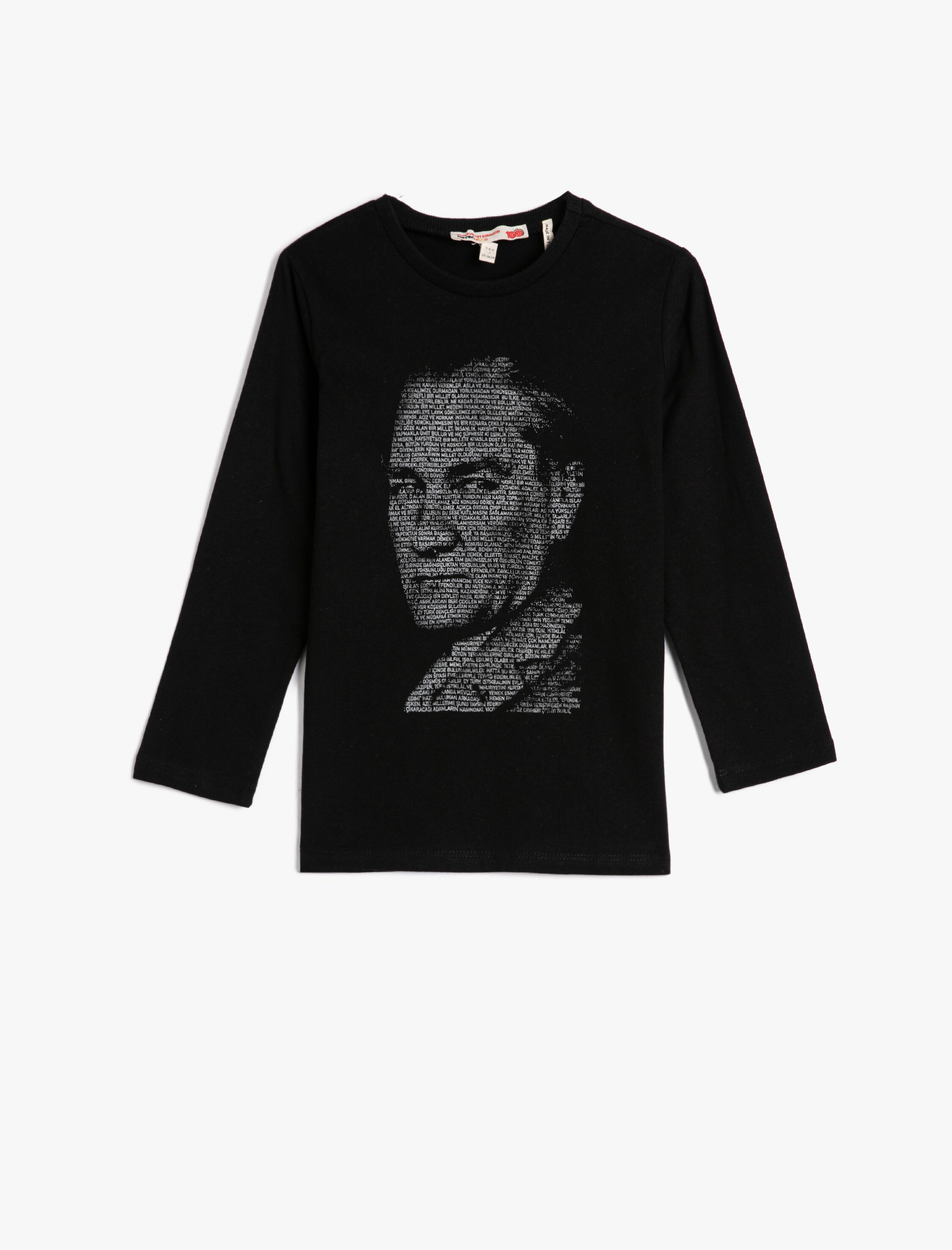  Erkek Çocuk Atatürk Baskılı Tişört Uzun Kollu Bisiklet Yaka Pamuklu