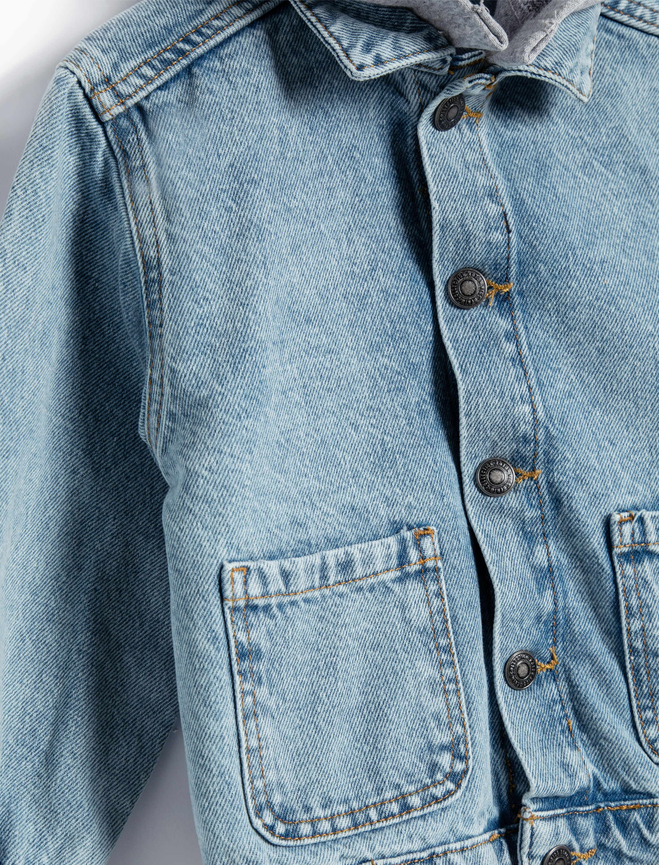  Erkek Çocuk Kot Ceket Çıkarılabilir Kapşonlu Cepli Pamuklu Manşetleri Lastikli