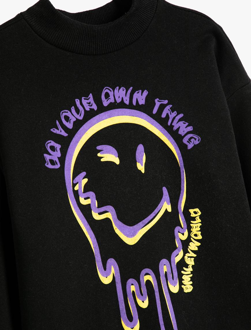  Kız Çocuk SmileyWorld® Sweatshirt Lisanslı Şardonlu Uzun Kollu Bisiklet Yaka