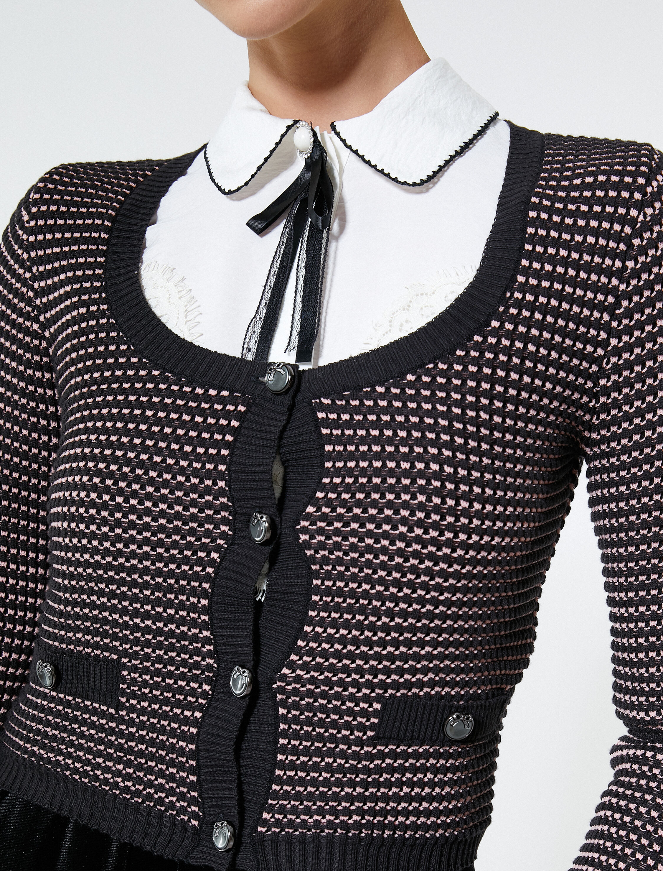   Crop Hırka Örgü U Yaka Düğmeli Cep Detaylı