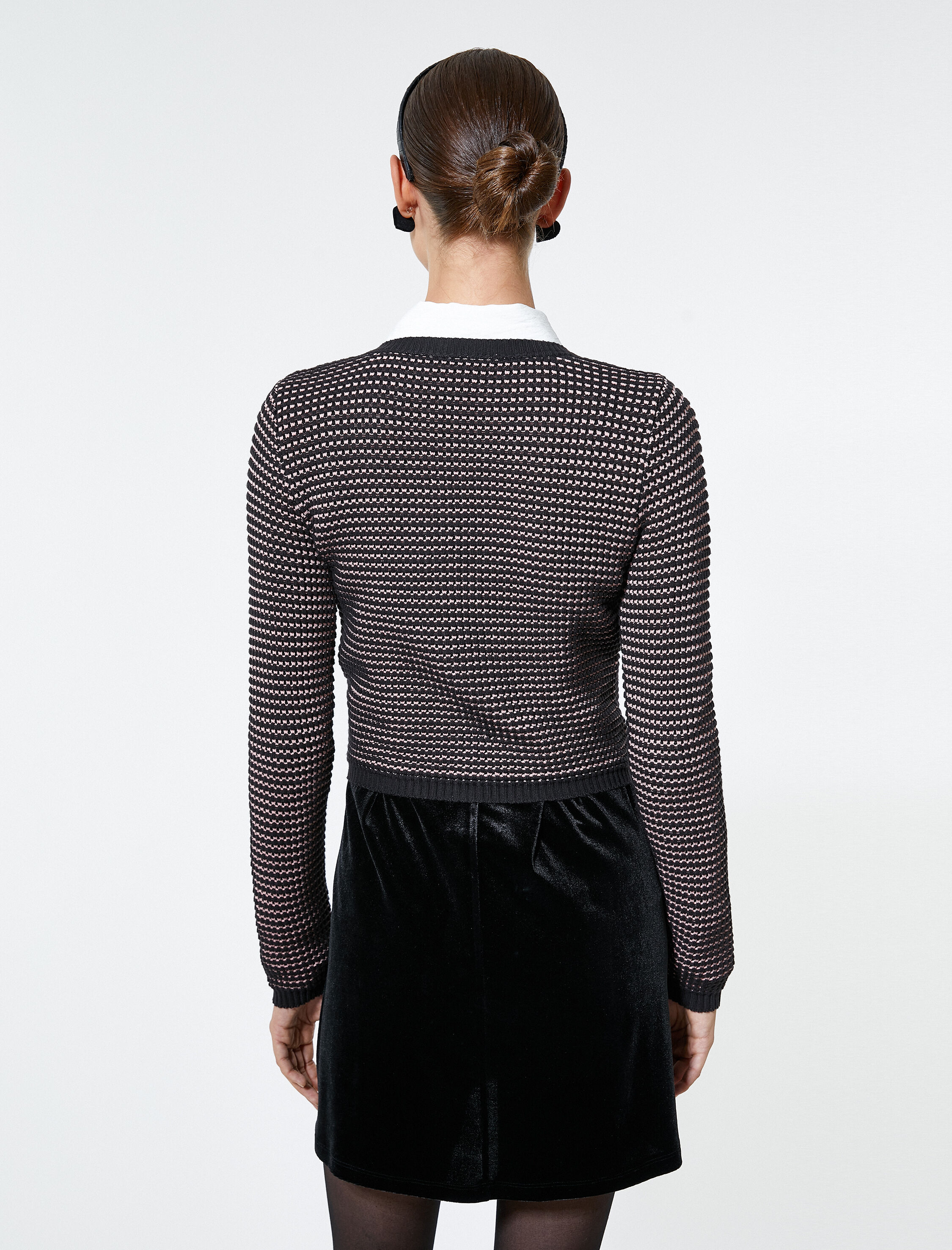   Crop Hırka Örgü U Yaka Düğmeli Cep Detaylı