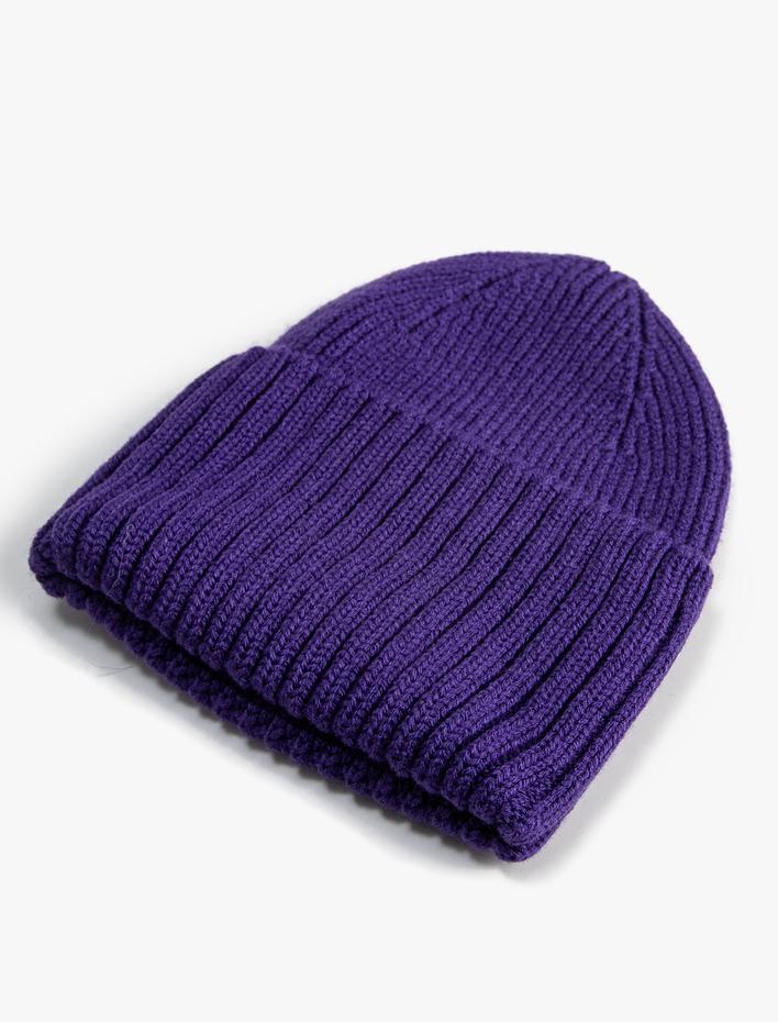 Kadın Lastikli Örgü Bere Kenarları Geniş Katlı