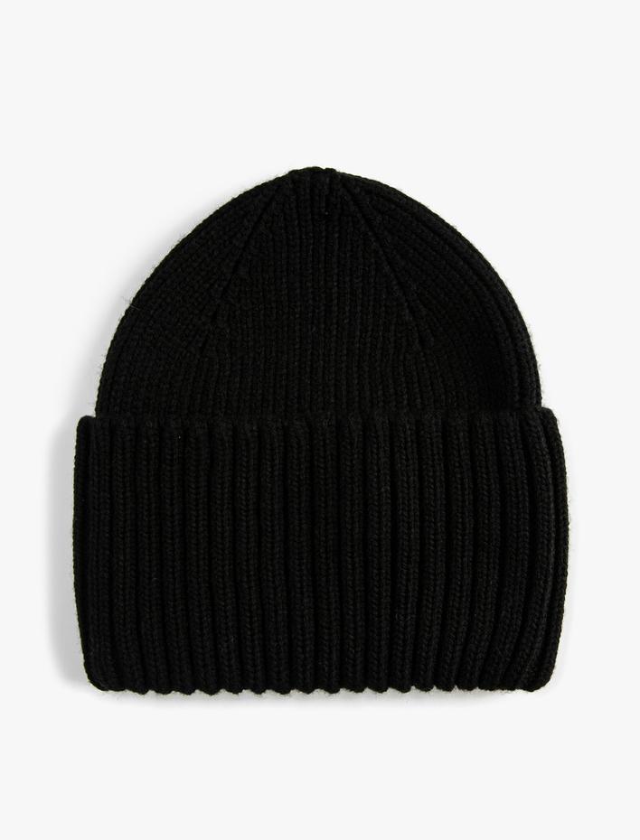 Kadın Lastikli Örgü Bere Kenarları Geniş Katlı