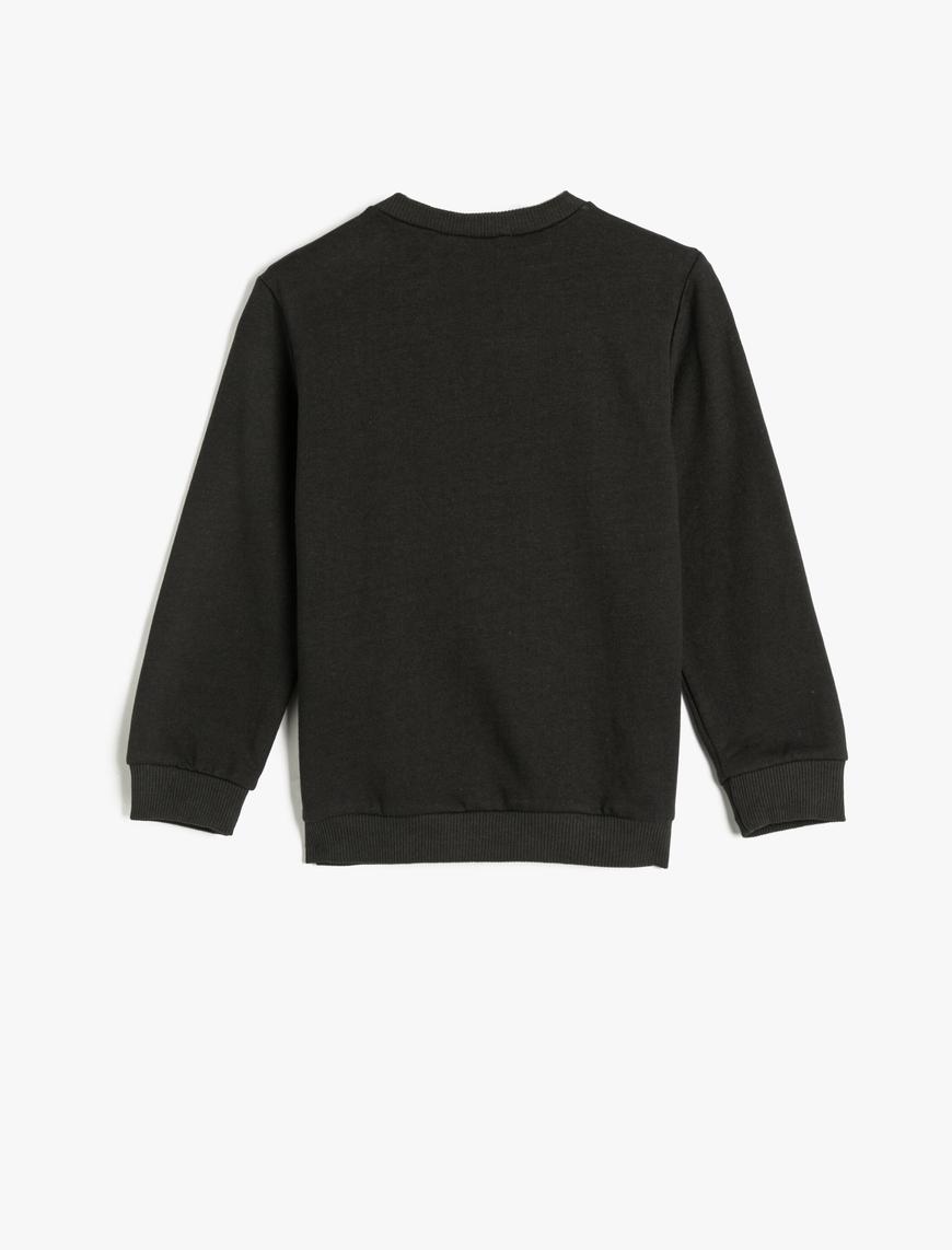  Erkek Çocuk Sweatshirt Kaplan Baskılı Kabartma Detaylı Şardonlu Bisiklet Yaka