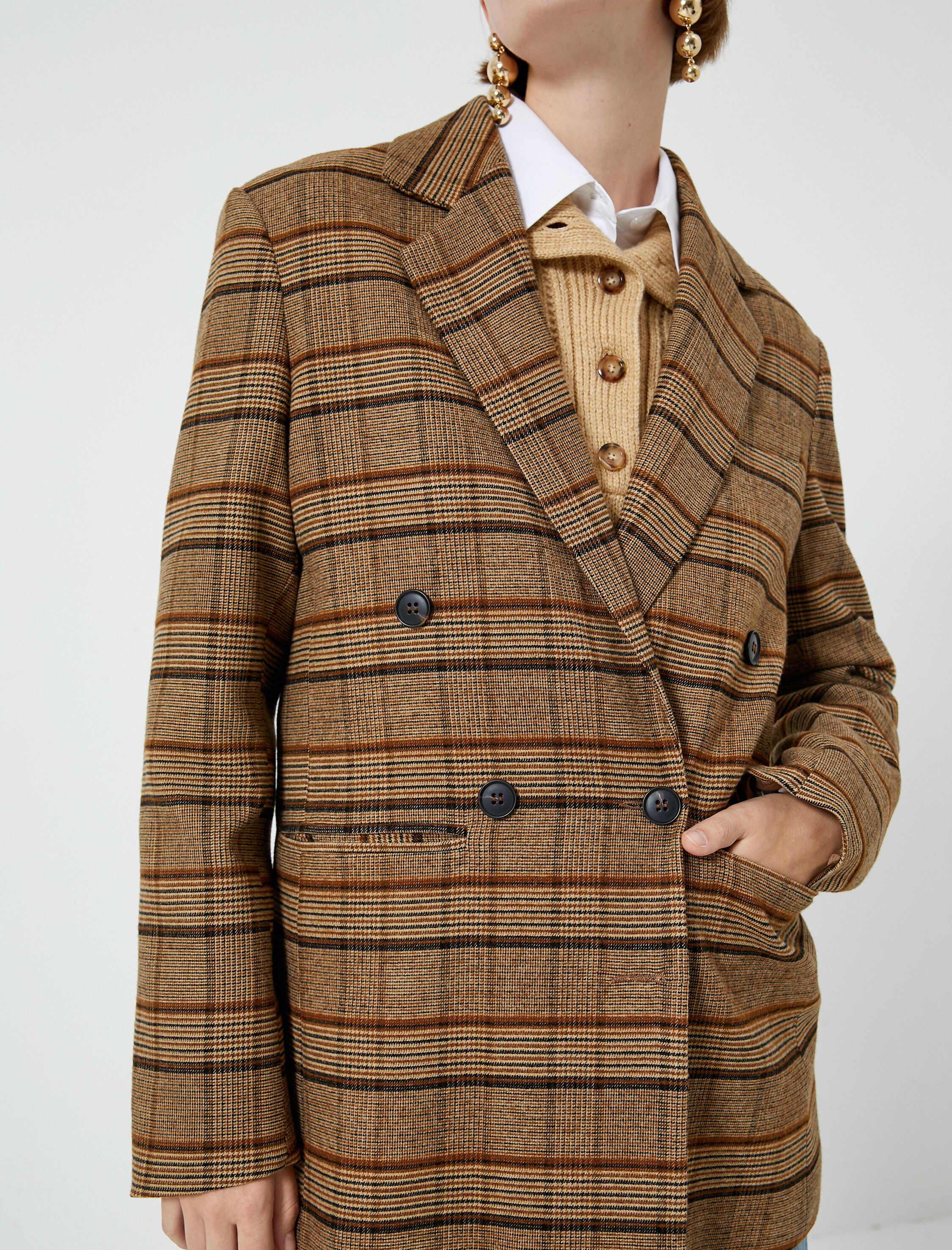   Blazer Ceket Kruvaze Düğmeli Cep Detaylı