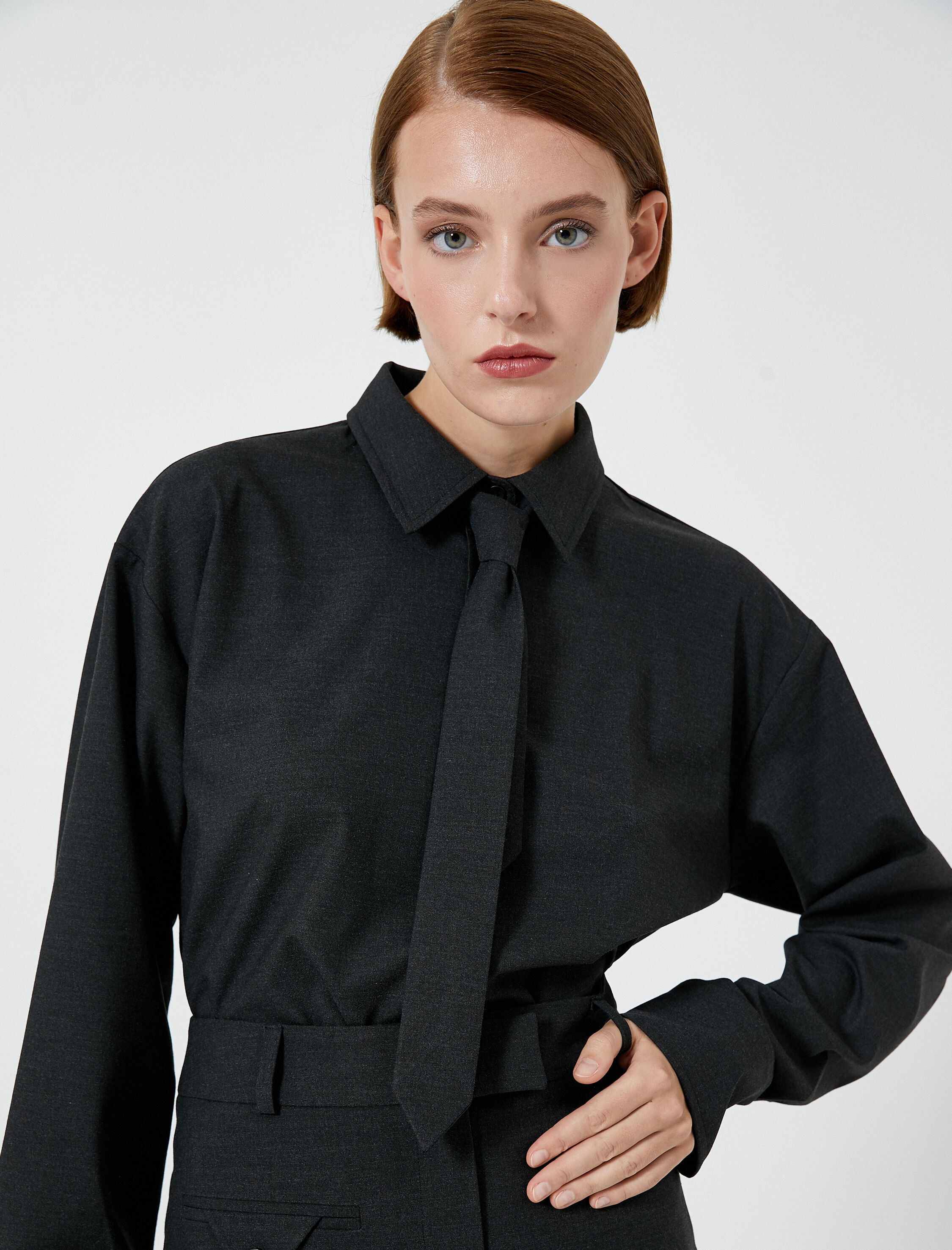   Oversize Gömlek Uzun Kollu Düğmeli Viskon Karışımlı