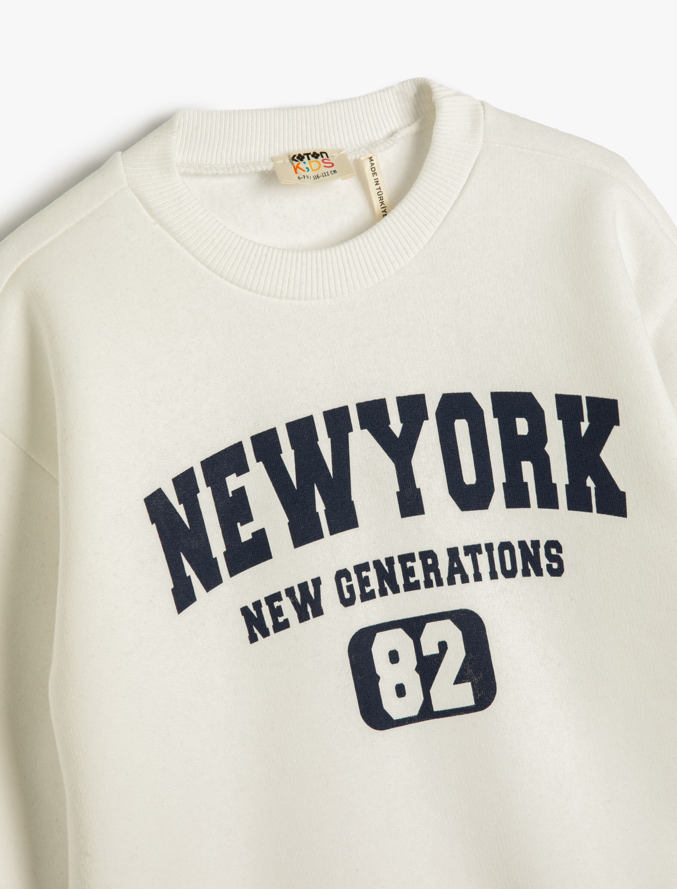  Erkek Çocuk Sweatshirt Uzun Kollu Yazı Baskılı Bisiklet Yaka Şardonlu Pamuklu