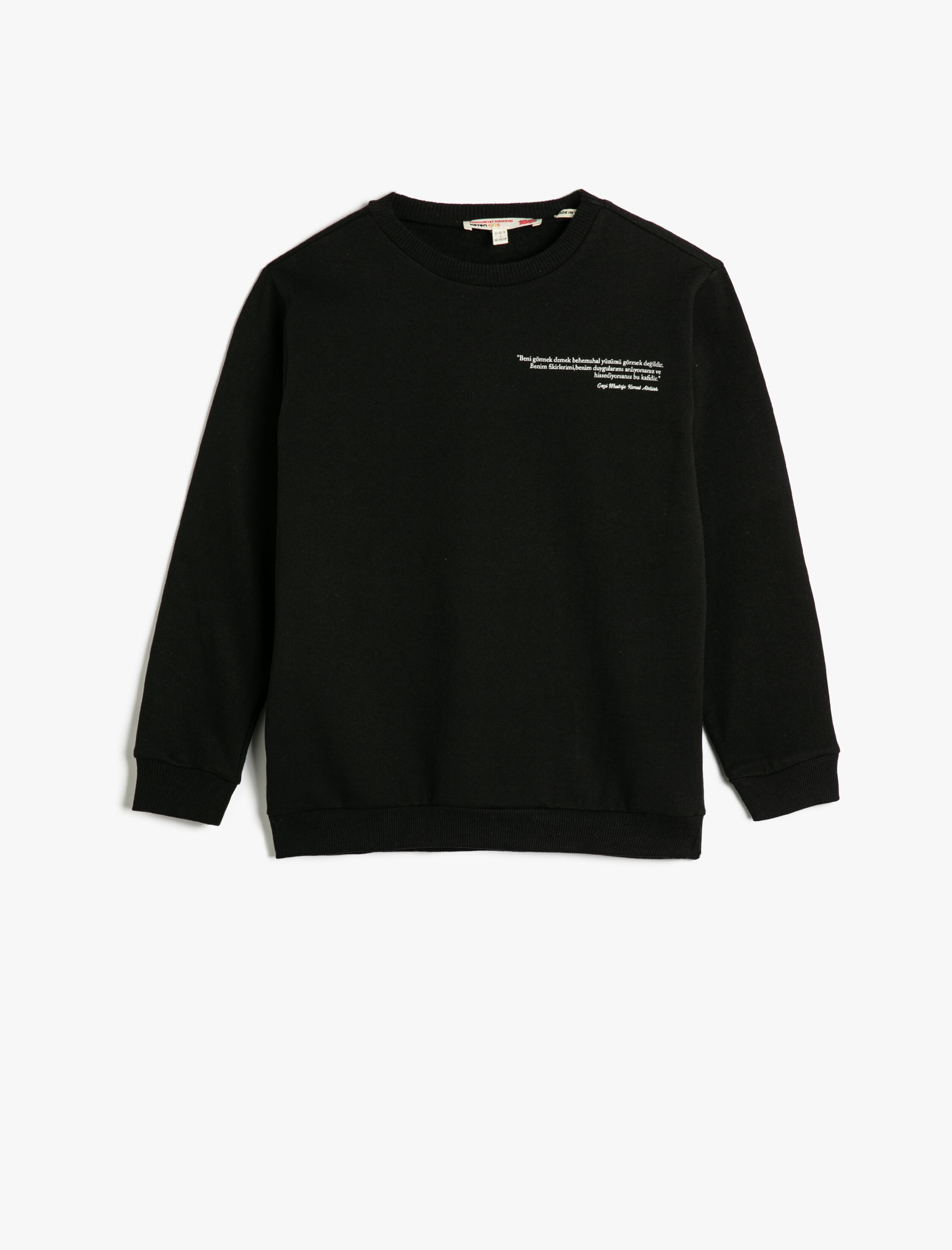  Erkek Çocuk Sweatshirt Uzun Kollu Bisiklet Yaka Arkası Atatürk Baskılı