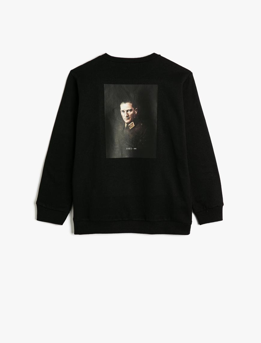  Erkek Çocuk Sweatshirt Uzun Kollu Bisiklet Yaka Arkası Atatürk Baskılı Yün Karışımlı