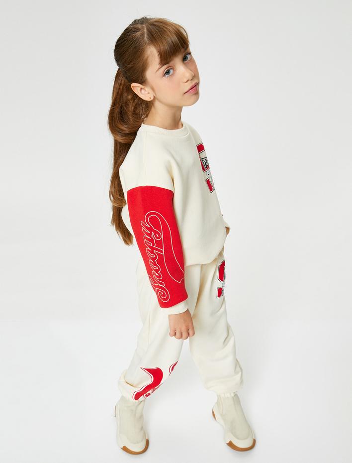 Kız Çocuk Snoopy Sweatshirt Lisanslı Bisiklet Yaka Uzun Kollu Renk Bloklu Şardonlu