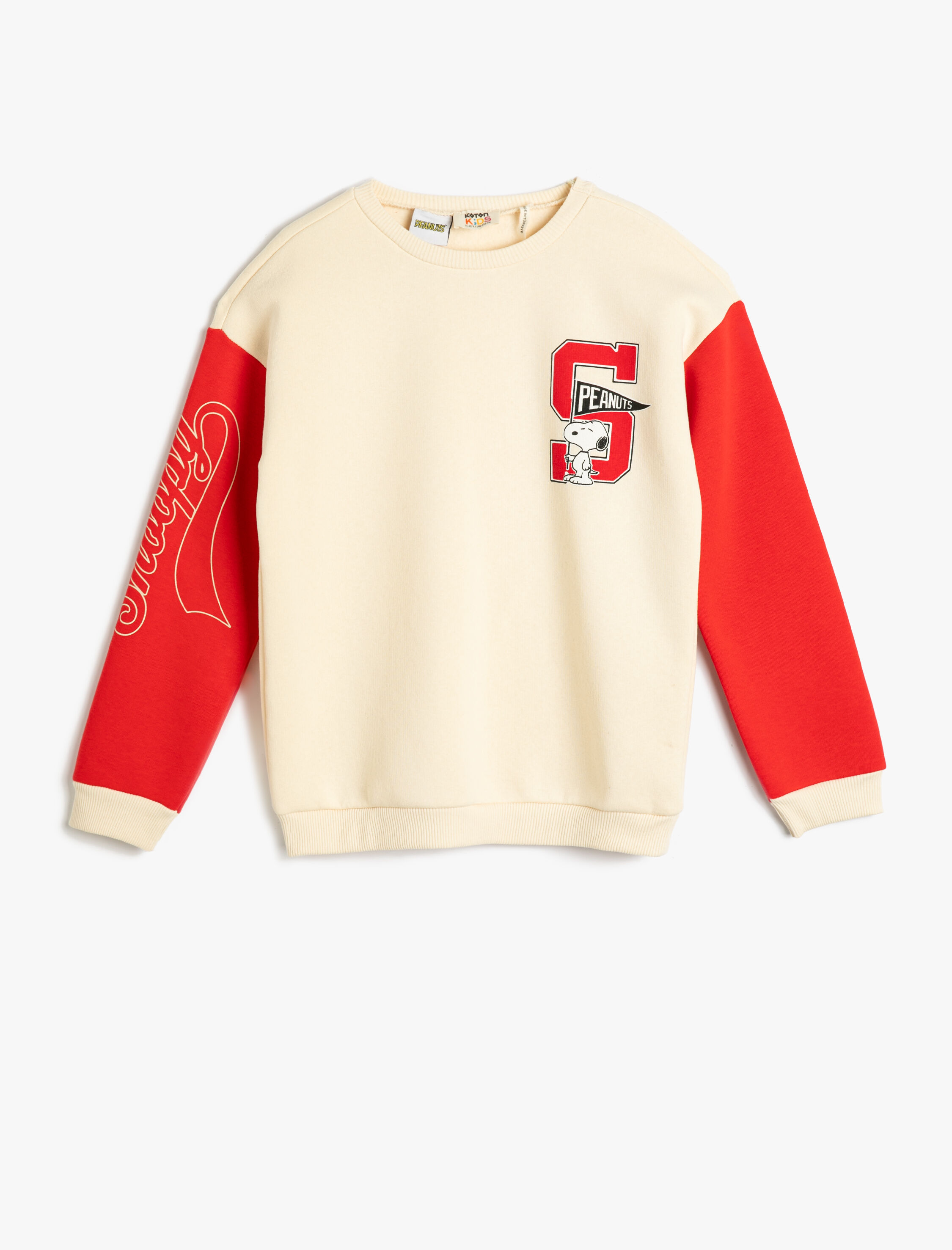  Kız Çocuk Snoopy Sweatshirt Lisanslı Bisiklet Yaka Uzun Kollu Renk Bloklu Şardonlu