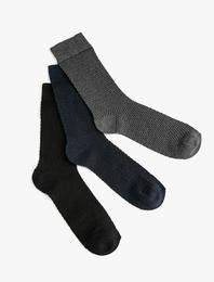 3'lü Soket Çorap Seti Çok Renkli Dokulu