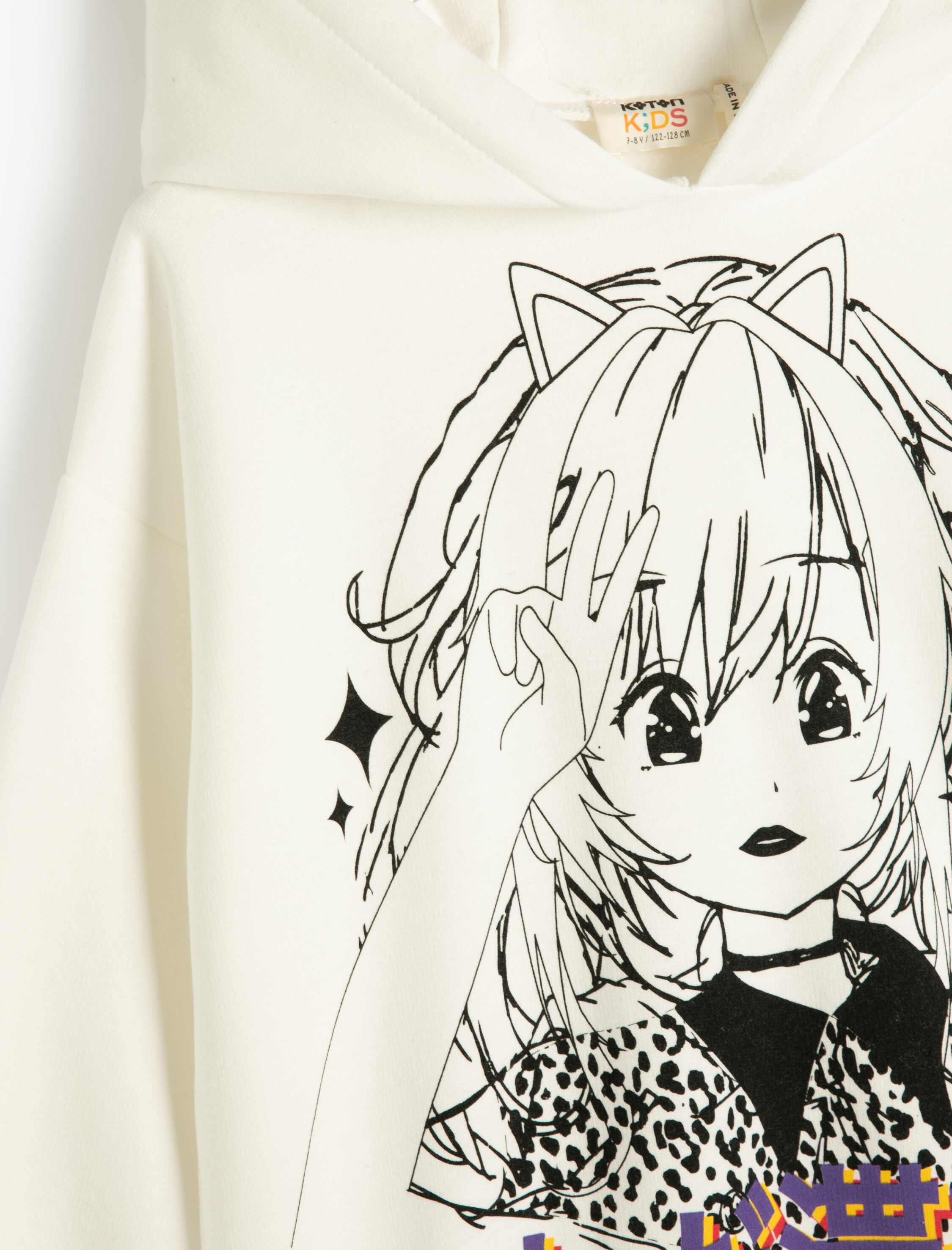  Kız Çocuk Kapşonlu Sweatshirt Anime Baskılı Uzun Kollu Şardonlu