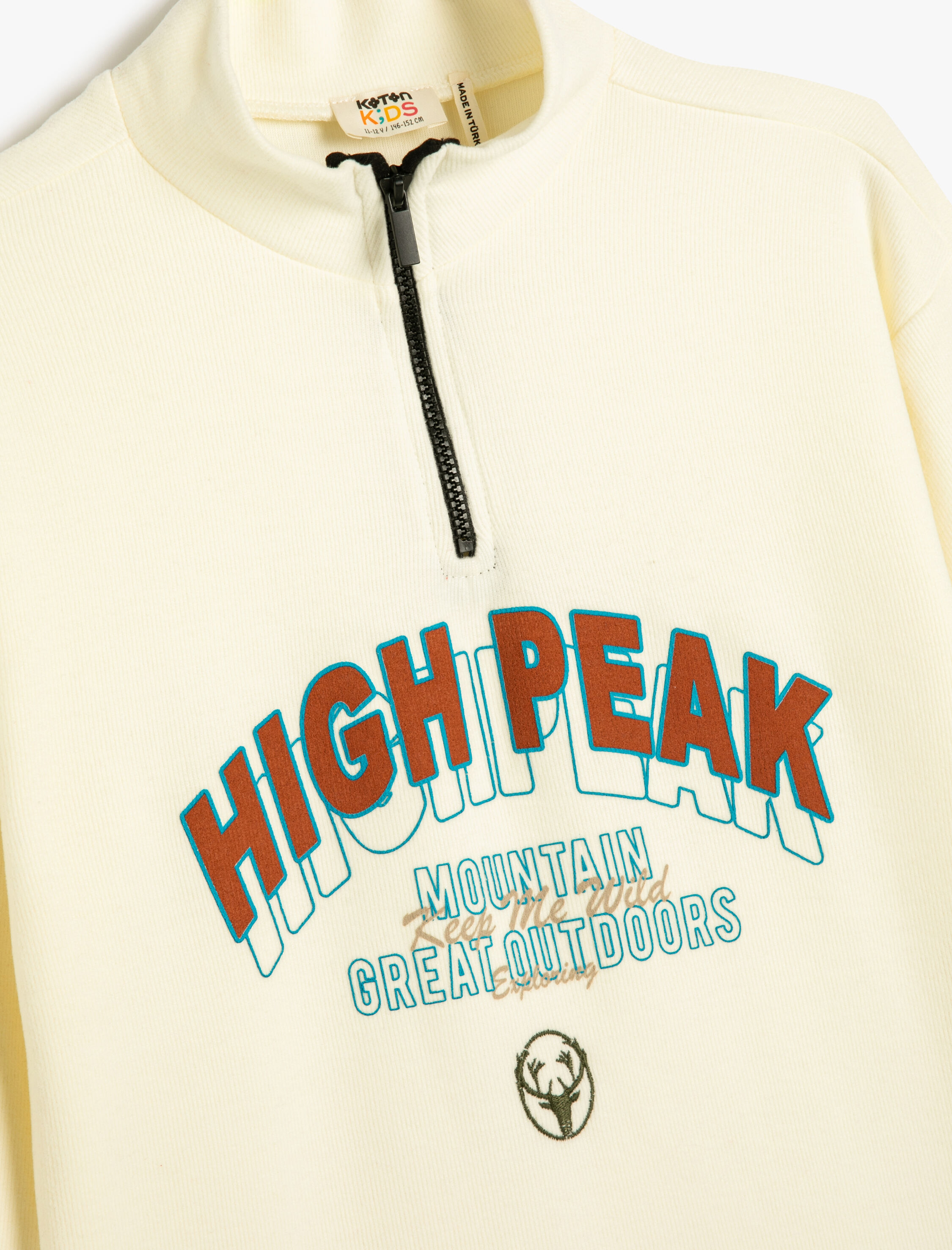  Erkek Çocuk Sweatshirt Dik Yaka Uzun Kollu Yazı Baskılı Şardonlu