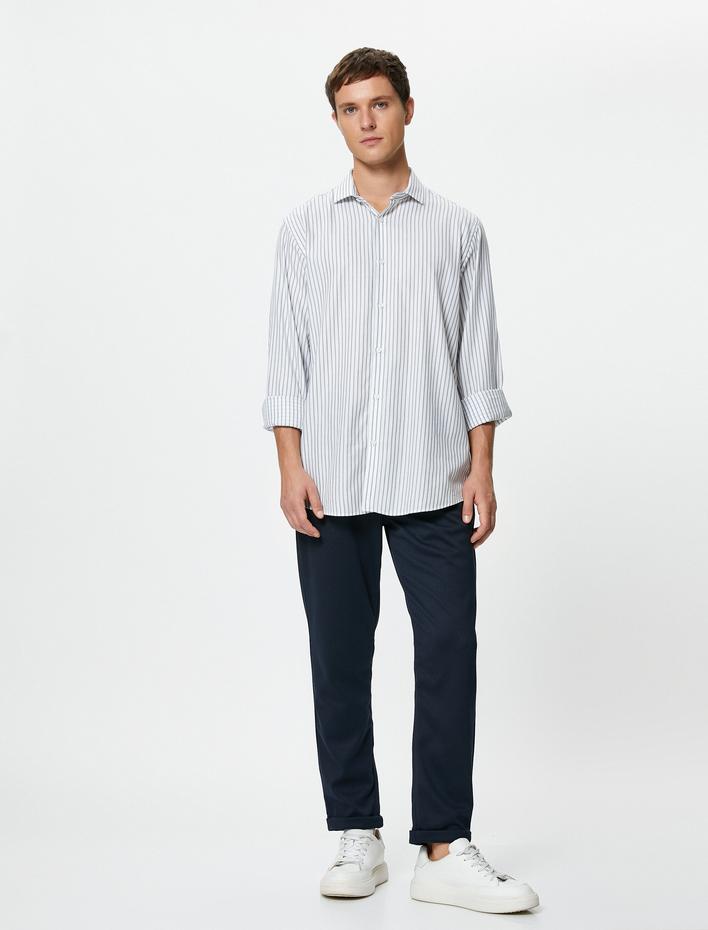  Kumaş Pantolon Beli Bağcıklı Dar Kesim Cep Detaylı