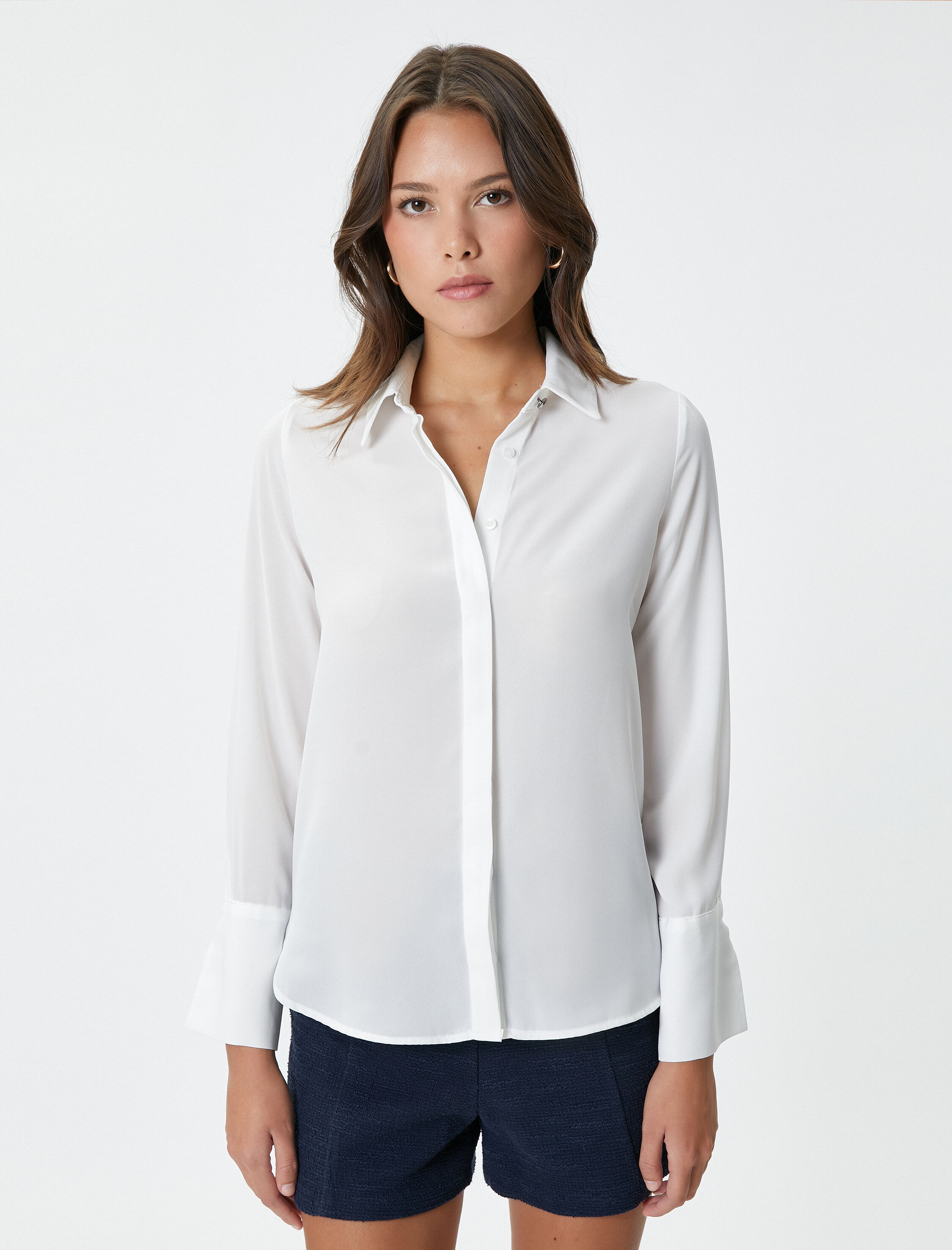   Uzun Kollu Gömlek Düğmeli Klasik Yaka Standart Kesim