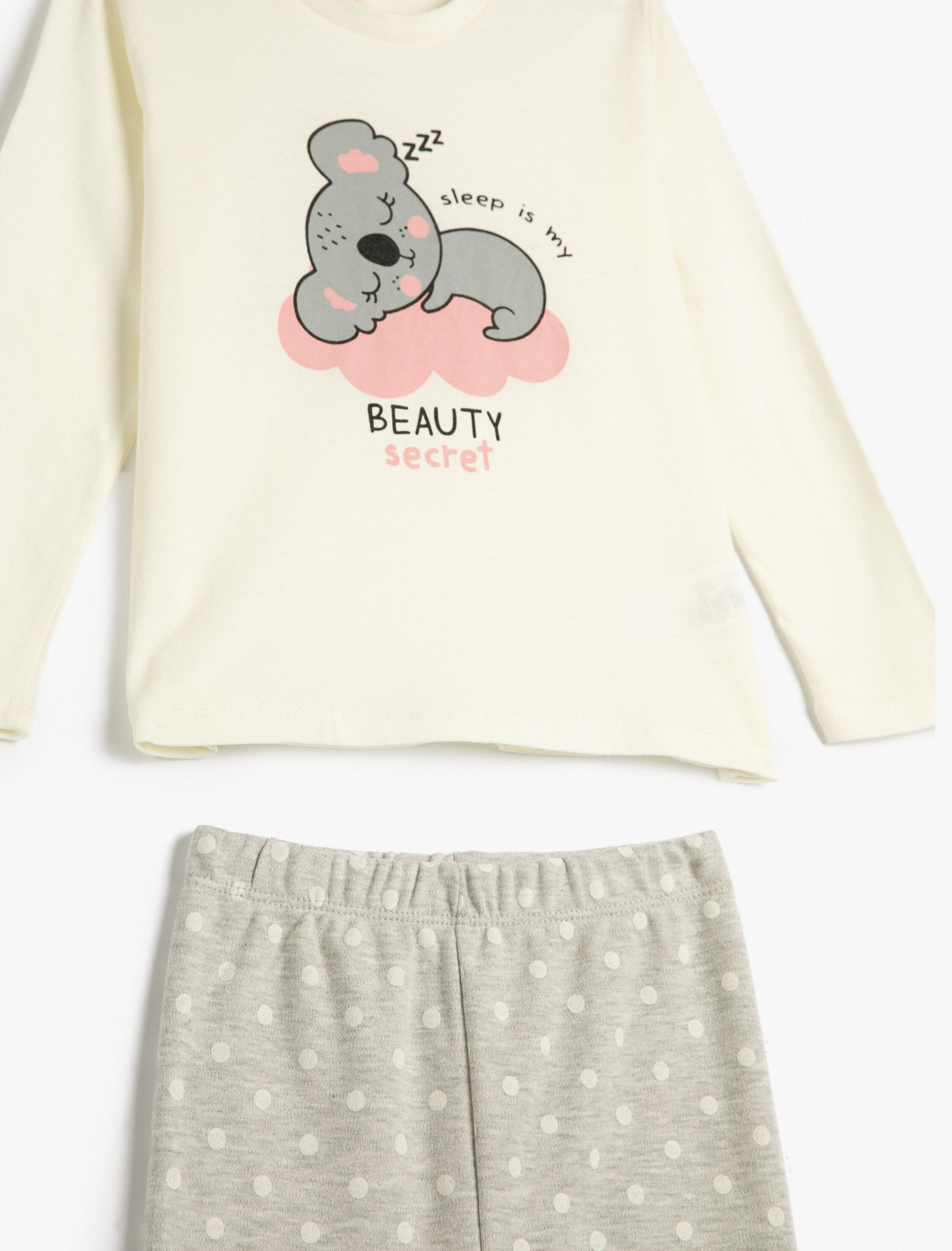  Kız Bebek Pijama Takımı Koalalı Uzun Kollu Tişört ve Beli Lastikli Pijama Altı 2 Parça