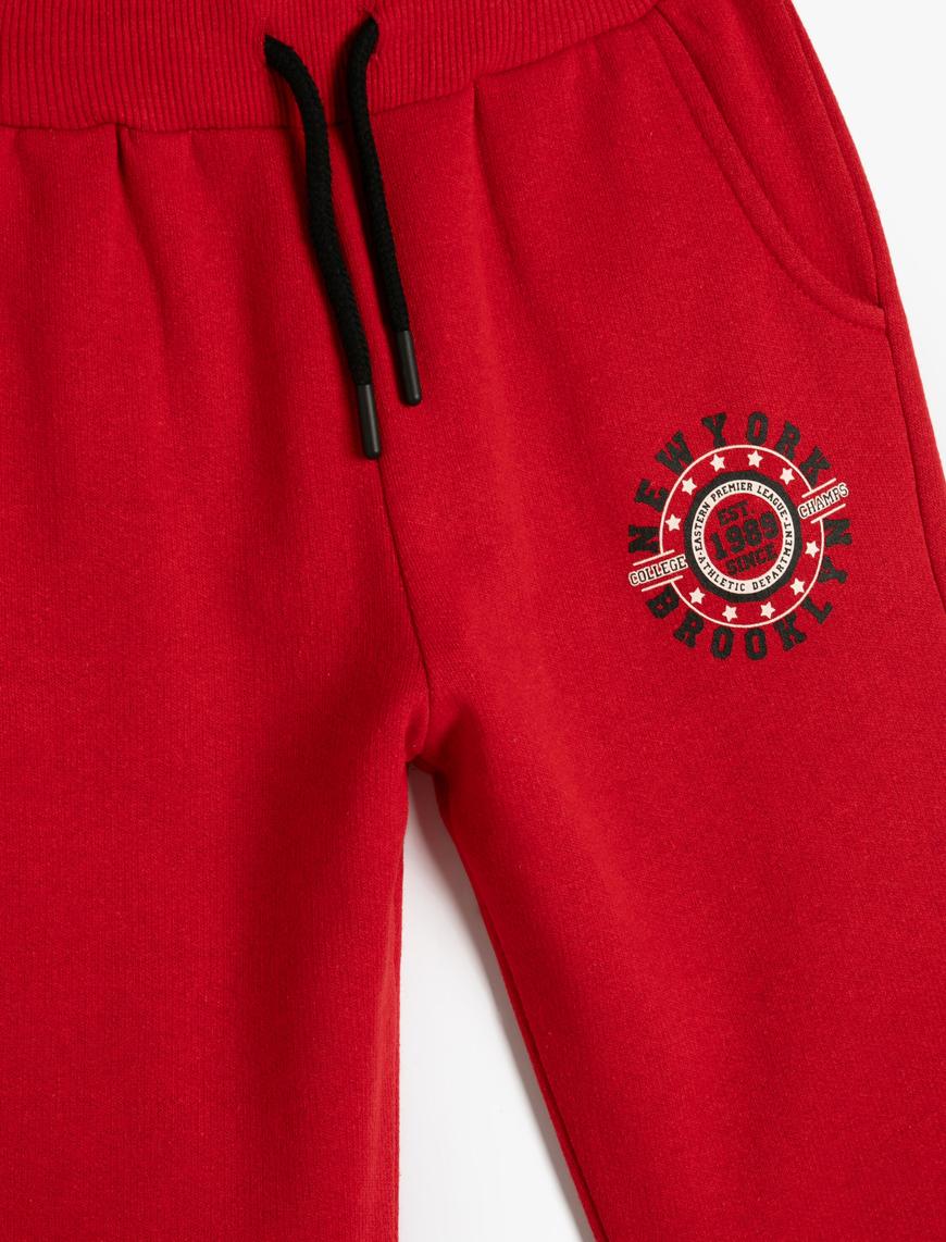 Erkek Çocuk Jogger Eşofman Altı Cepli Beli Bağlamalı Baskı Detaylı Şardonlu