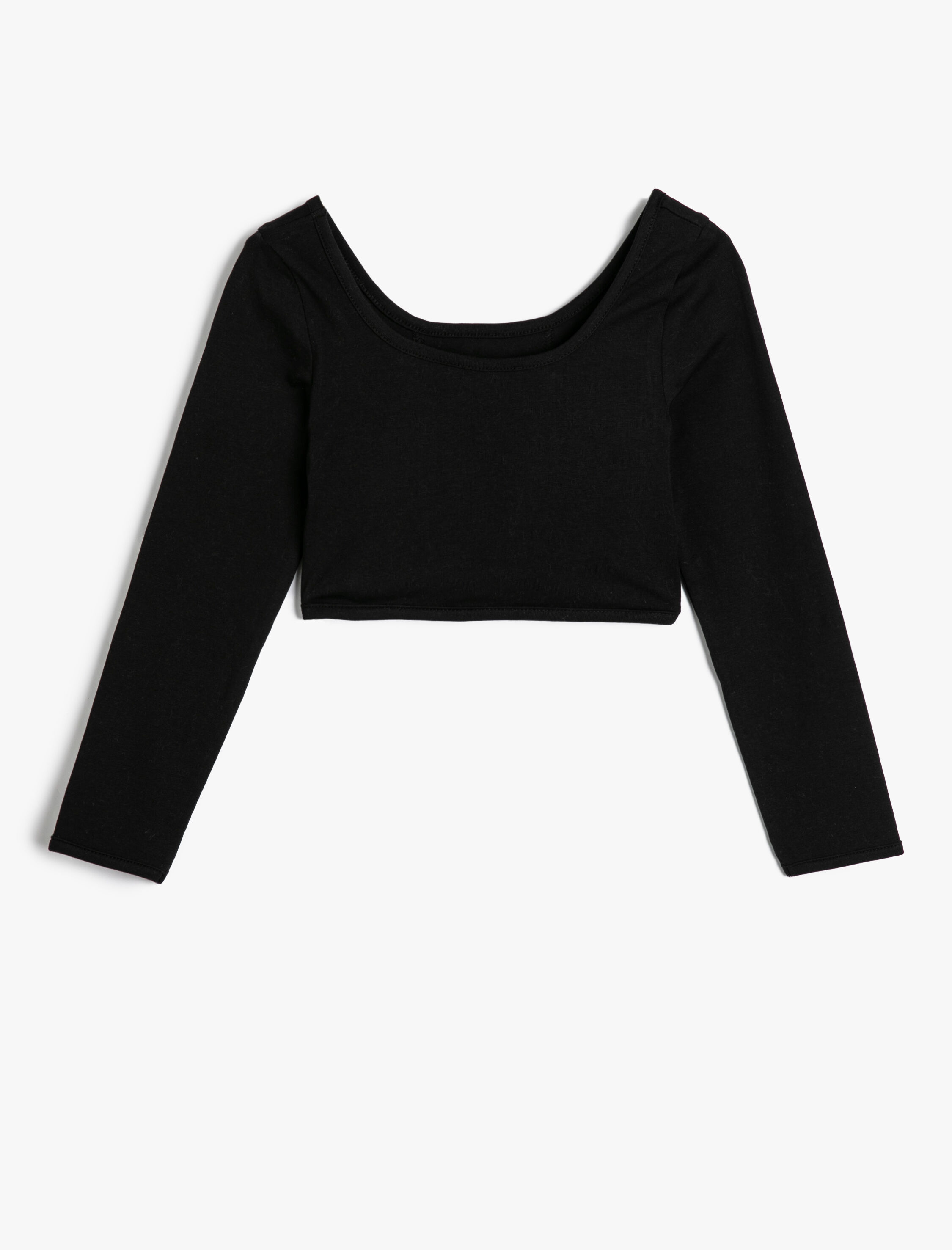  Kız Çocuk Crop Tişört Uzun Kollu Yuvarlak Yaka Dikiş Detaylı Pamuklu