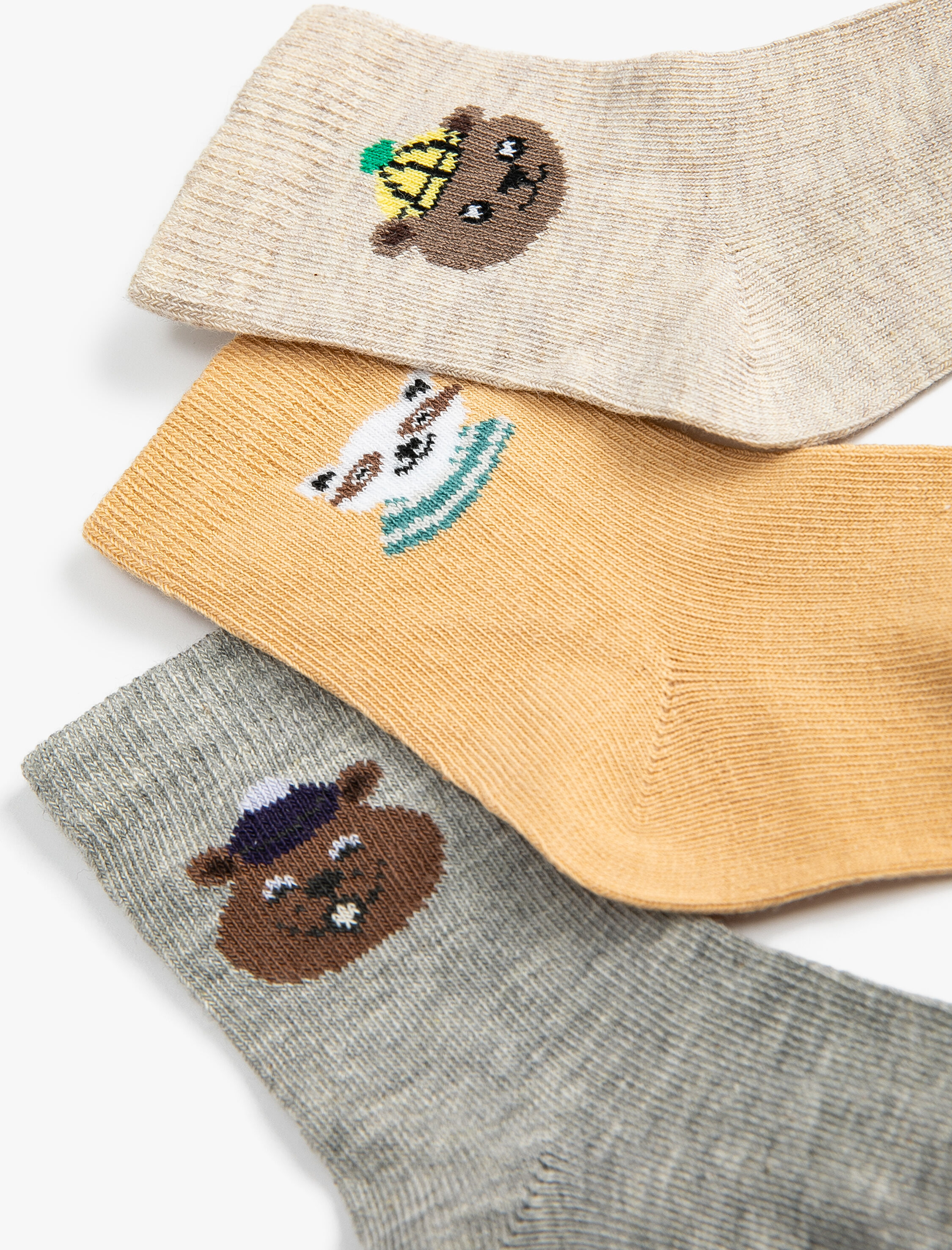  Erkek Bebek 3'lü Renkli Desenli Çorap Seti Ayıcık Temalı Pamuklu