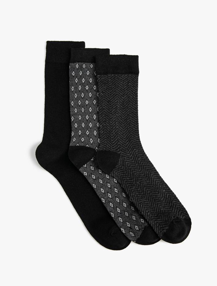 Erkek 3'lü Soket Çorap Seti Geometrik Desenli