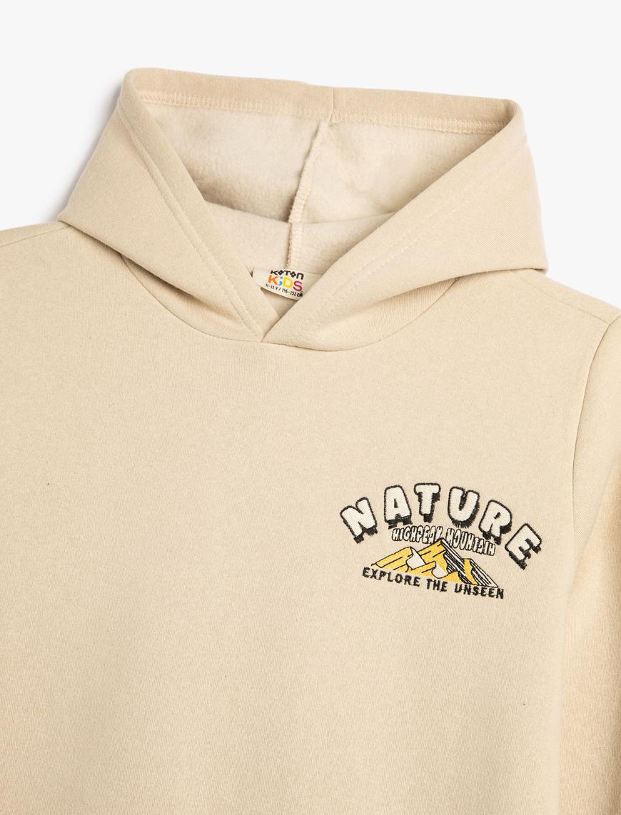  Erkek Çocuk Basic Kapşonlu Sweatshirt Uzun Kollu İşleme Detaylı Şardonlu