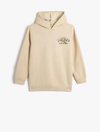 Basic Kapşonlu Sweatshirt Uzun Kollu İşleme Detaylı Şardonlu