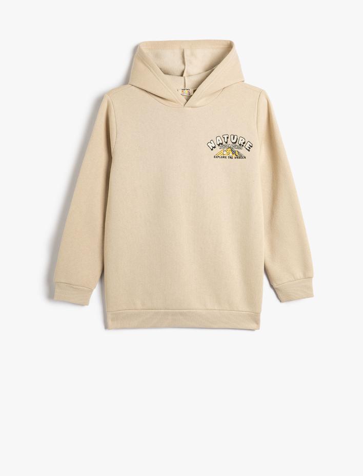 Erkek Çocuk Basic Kapşonlu Sweatshirt Uzun Kollu İşleme Detaylı Şardonlu