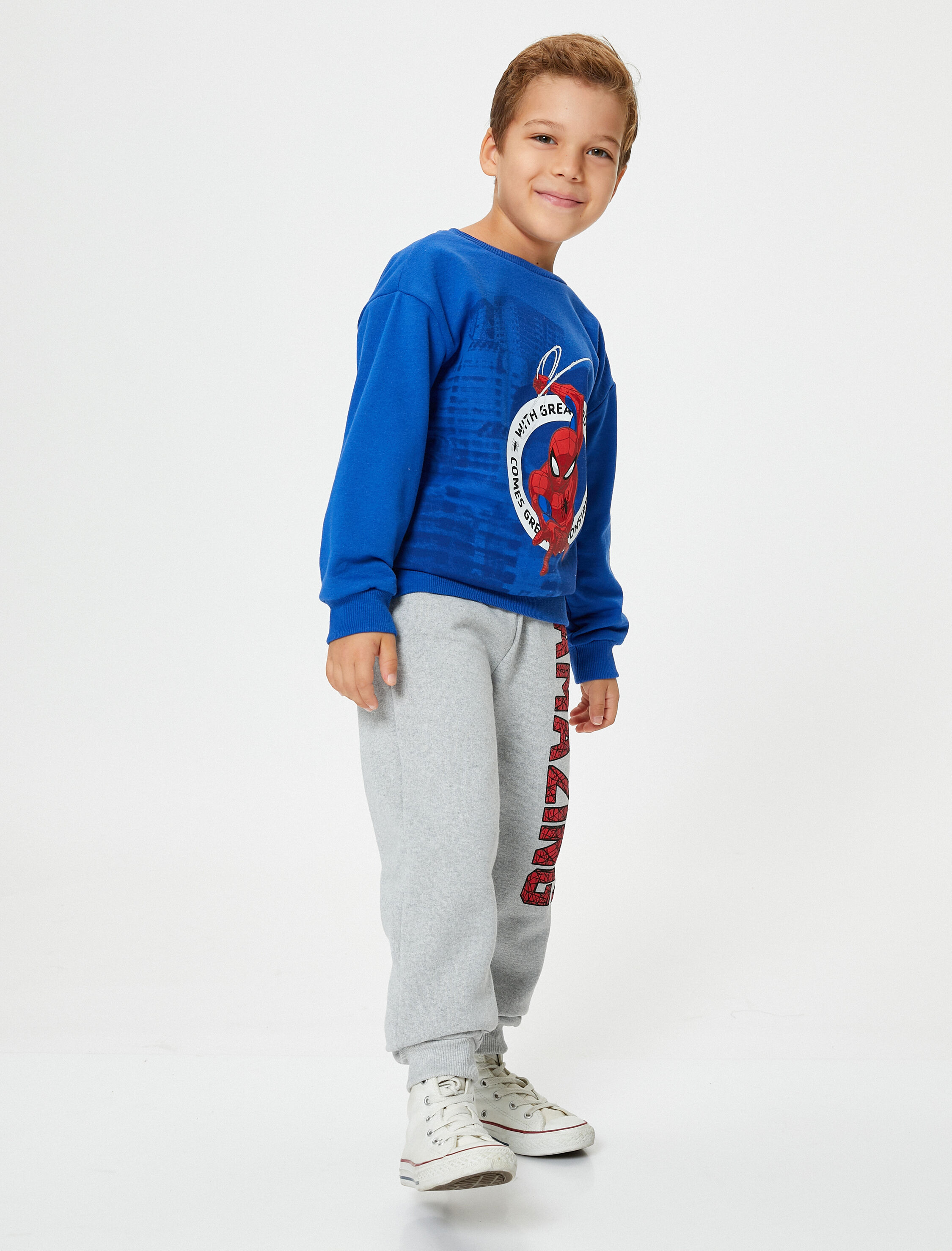  Erkek Çocuk Örümcek Adam Sweatshirt Lisanslı Uzun Kollu Bisiklet Yaka Şardonlu