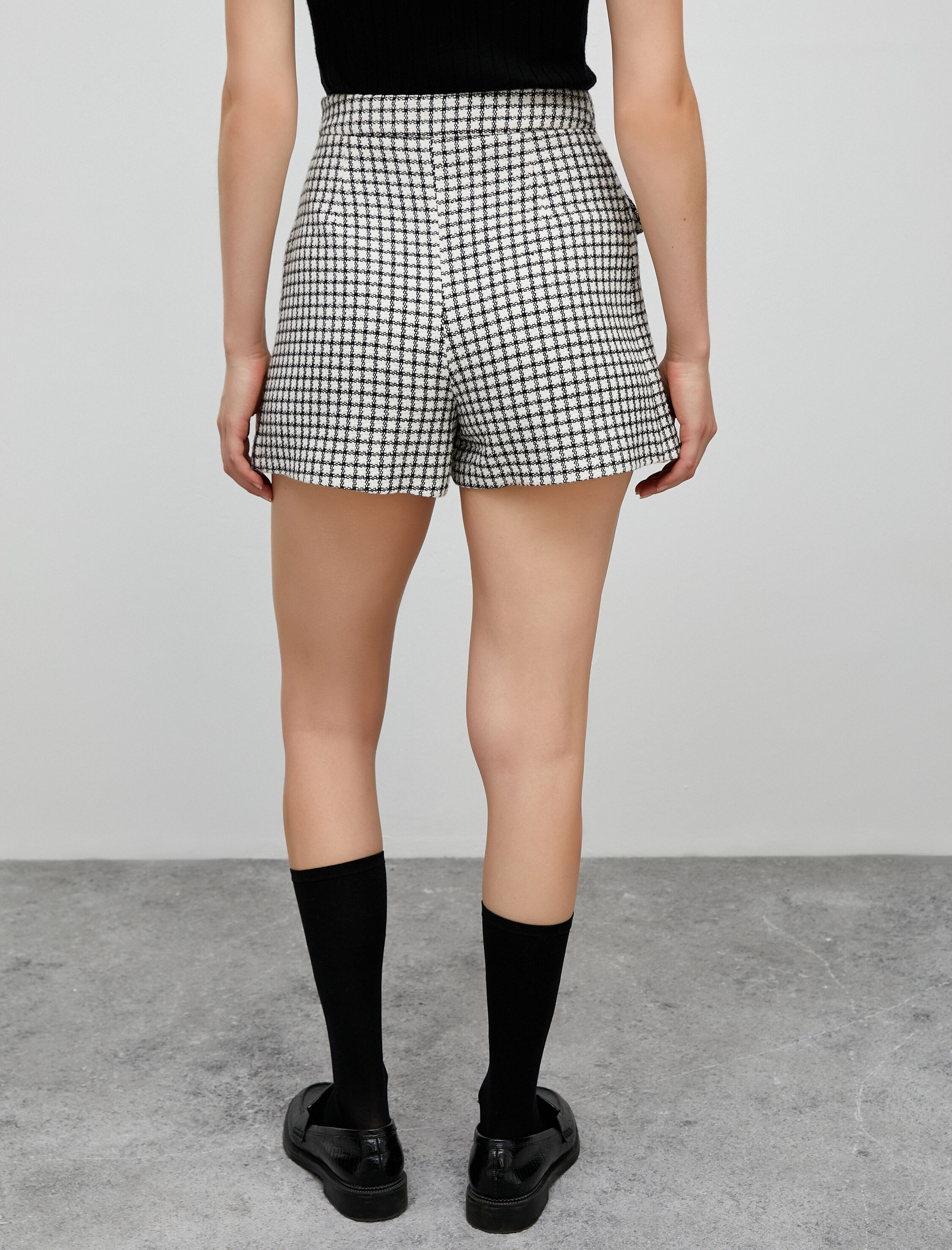   Tüvit Şort Etek Mini Yüksek Bel Cep Düğmeli Kapaklı