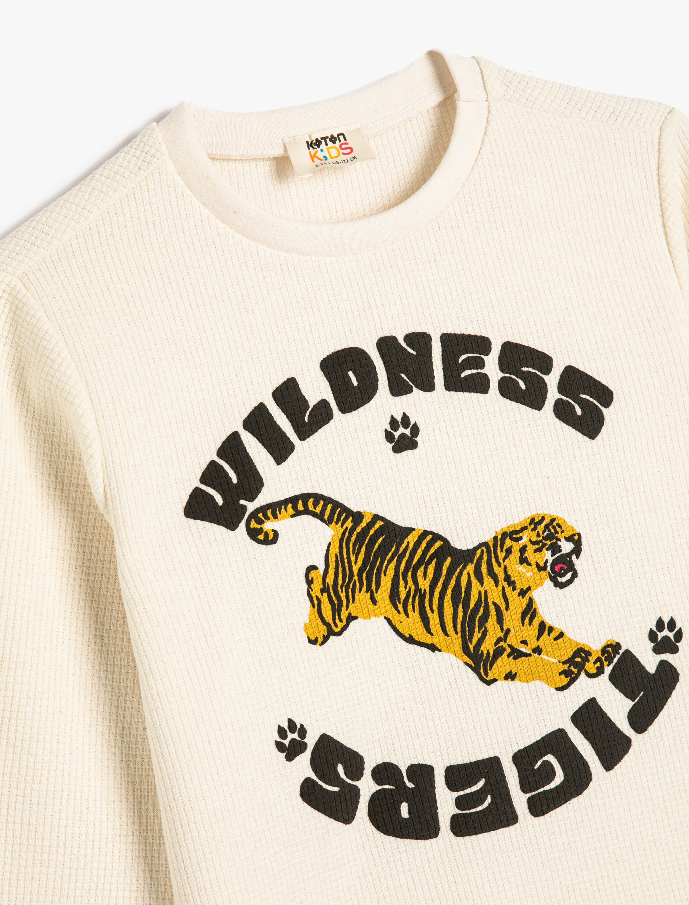  Erkek Çocuk Tişört Uzun Kollu Bisiklet Yaka Kaplan Baskılı Dokulu