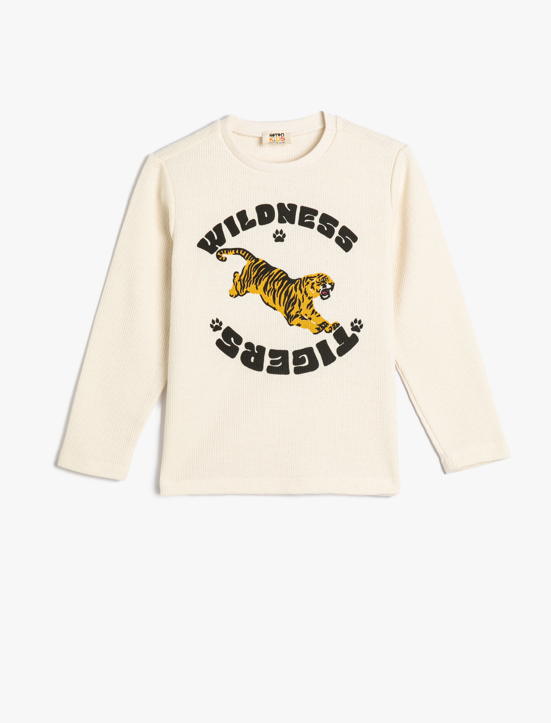  Erkek Çocuk Tişört Uzun Kollu Bisiklet Yaka Kaplan Baskılı Dokulu