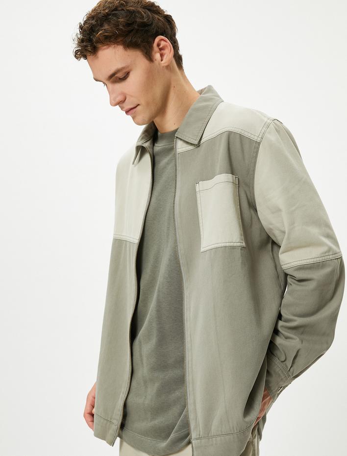  Mevsimlik Ceket Renk Bloklu Cep Detaylı Fermuarlı