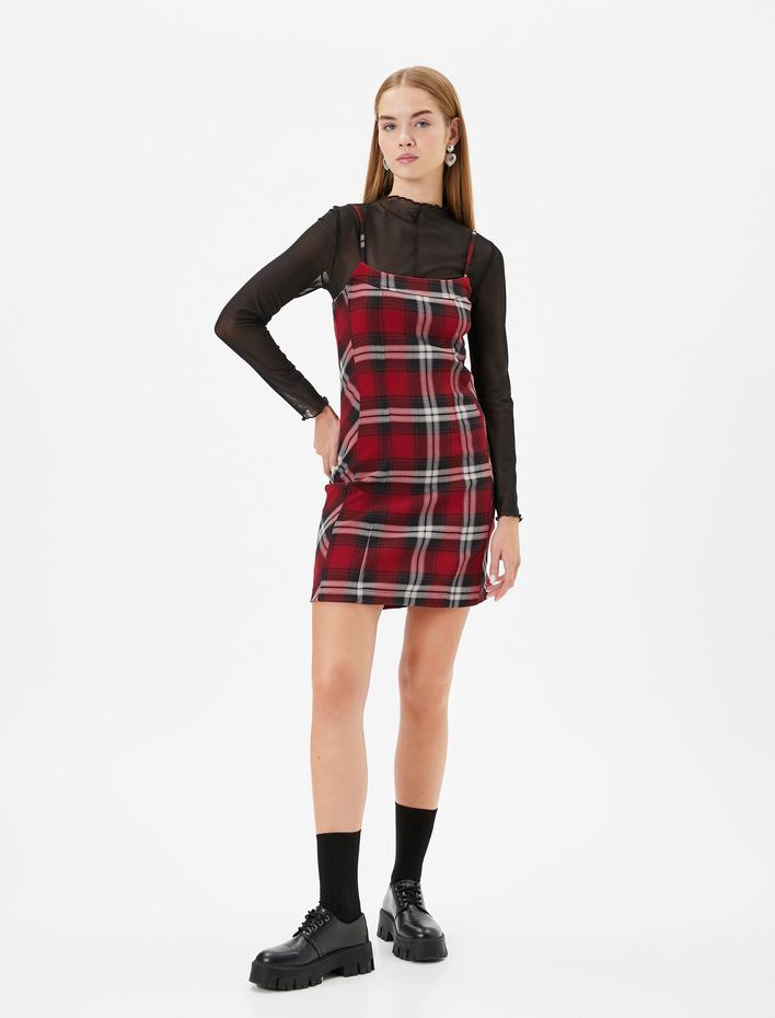  Mini Salopet Elbise İnce Askılı Slim Fit