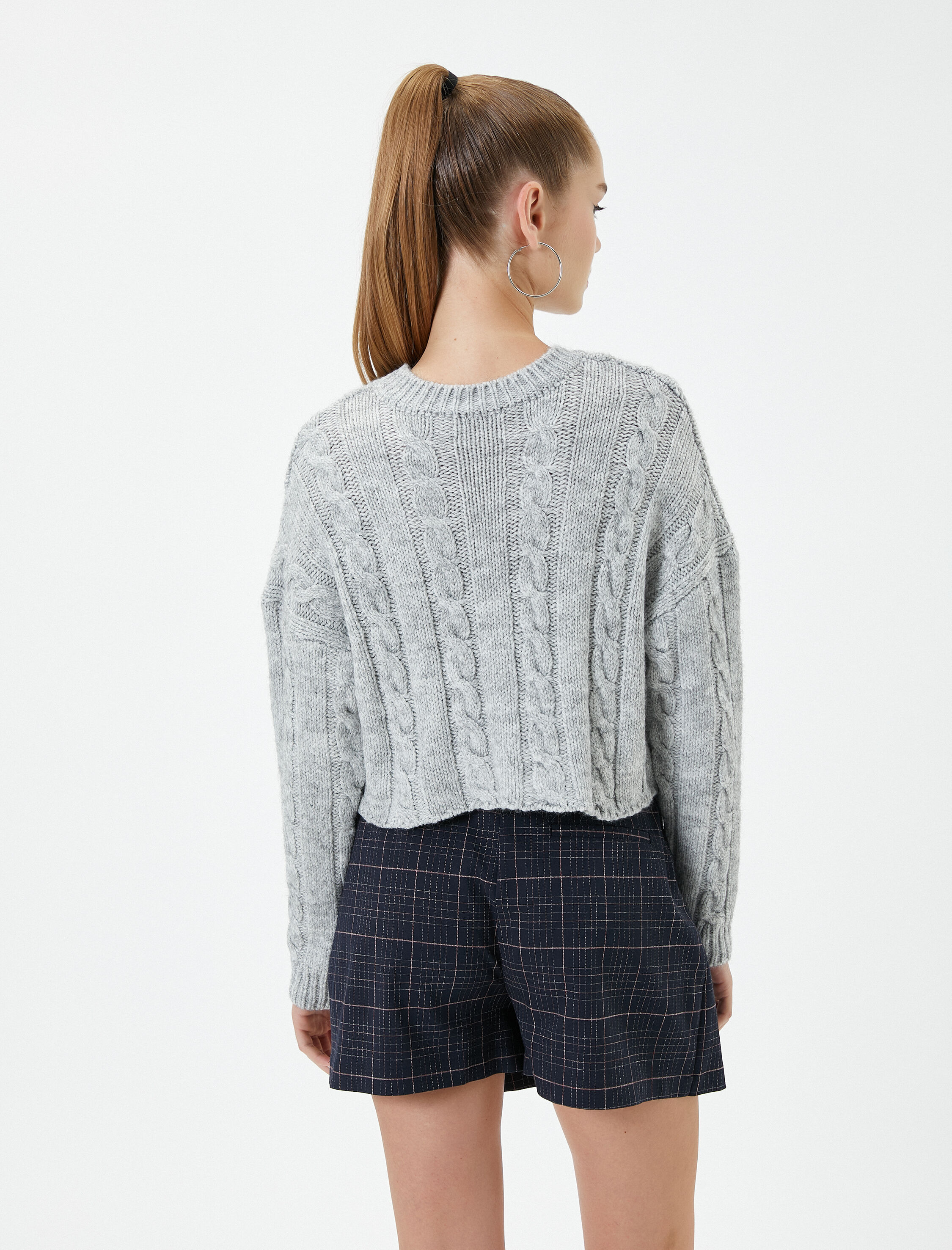   Crop Saç Örgü Kazak Uzun Kollu Bisiklet Yaka