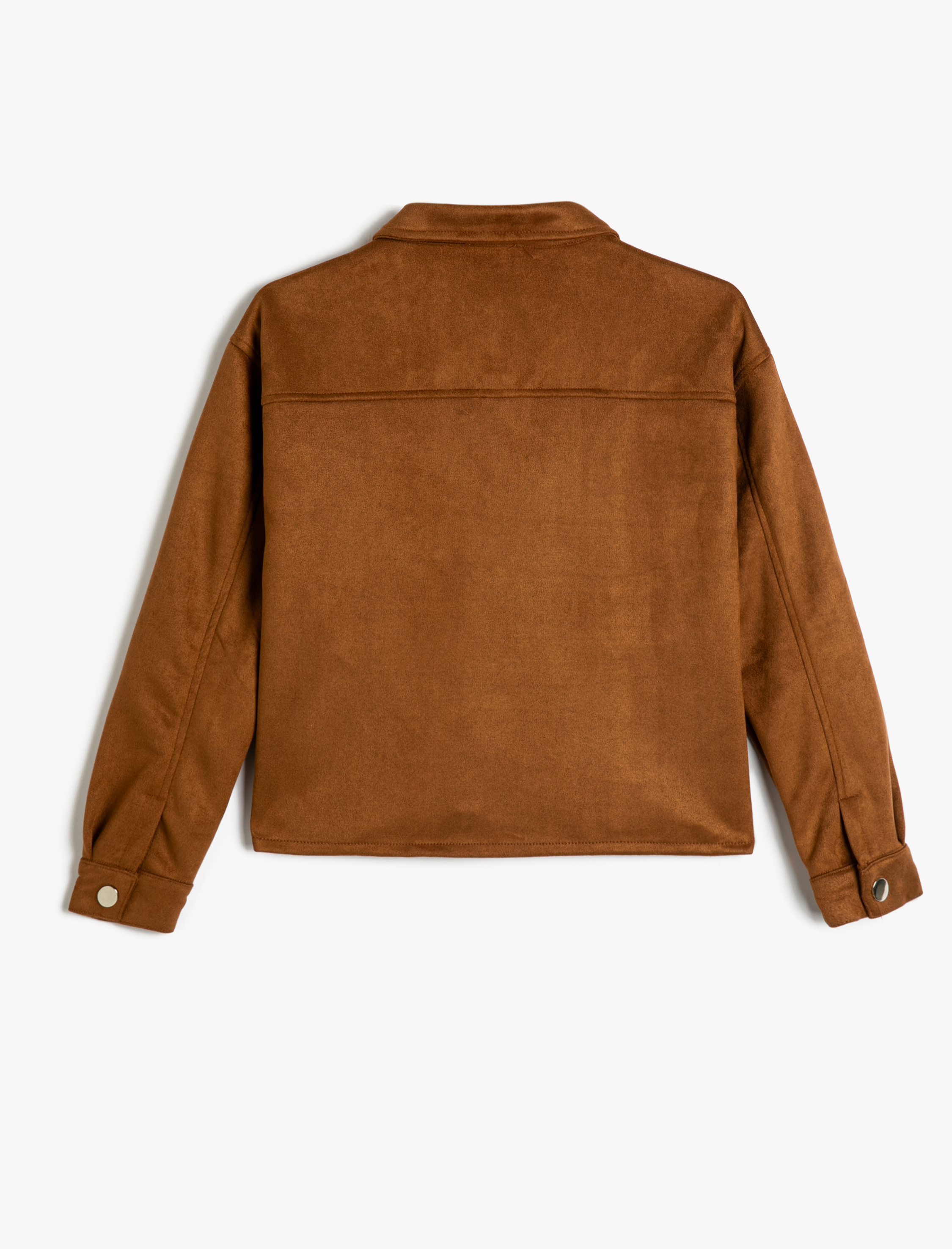  Kız Çocuk Crop Pilot Ceket Süet Görünümlü Cep Detaylı Çıtçıt Kapamalı