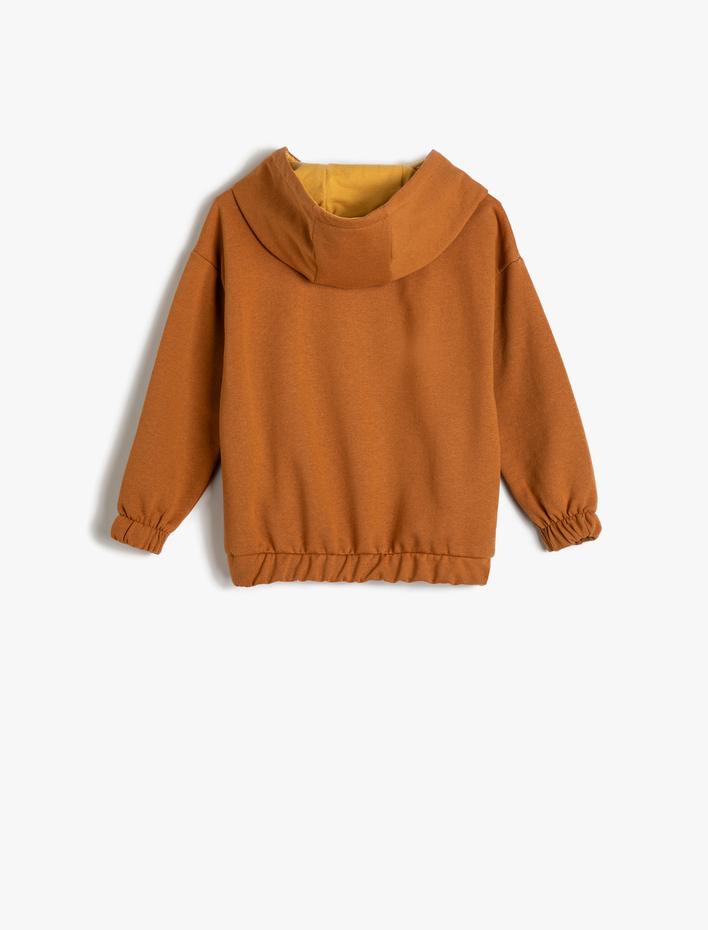 Erkek Bebek Kapşonlu Sweatshirt Uzun Kollu Kanguru Cepli Slogan Baskılı Şardonlu