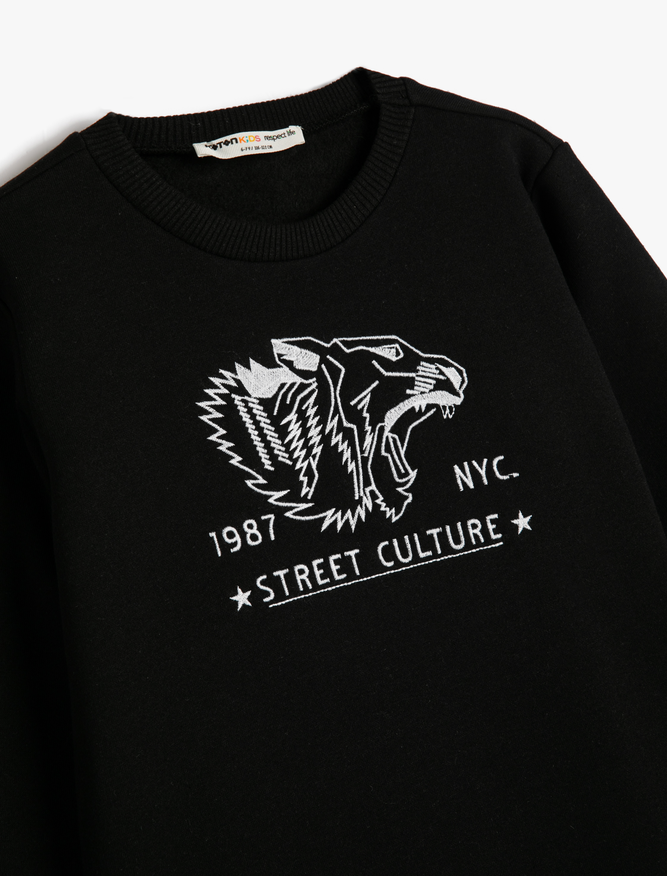  Erkek Çocuk Sweatshirt Uzun Kollu Bisiklet Yaka Kaplan Baskı Detaylı