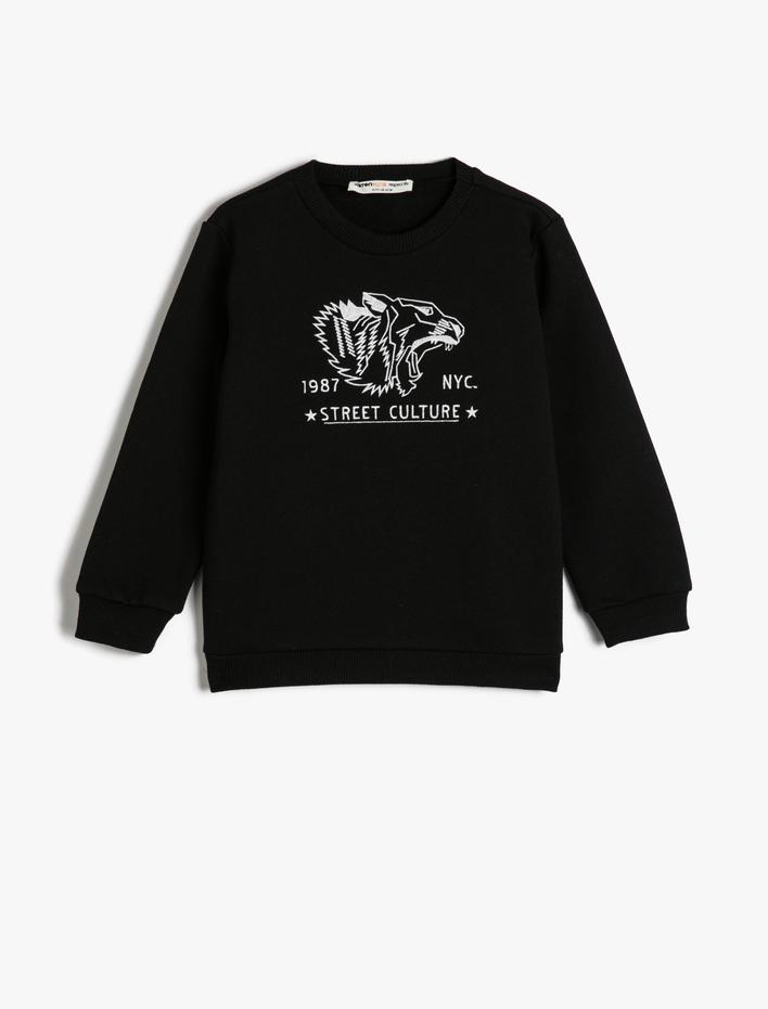 Erkek Çocuk Sweatshirt Uzun Kollu Bisiklet Yaka Kaplan Baskı Detaylı