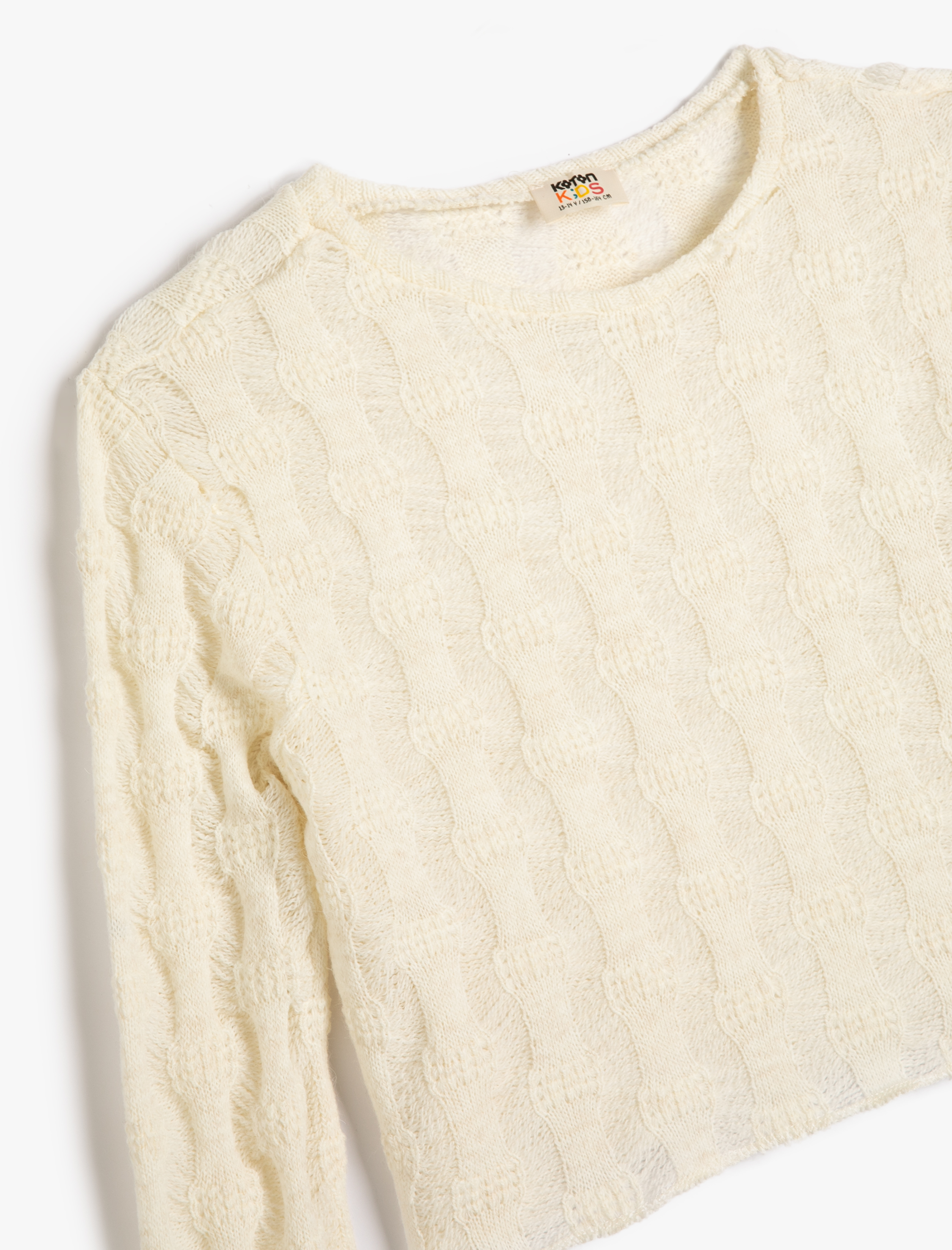  Kız Çocuk Crop Sweatshirt Dokulu Uzun Kollu Bisiklet Yaka