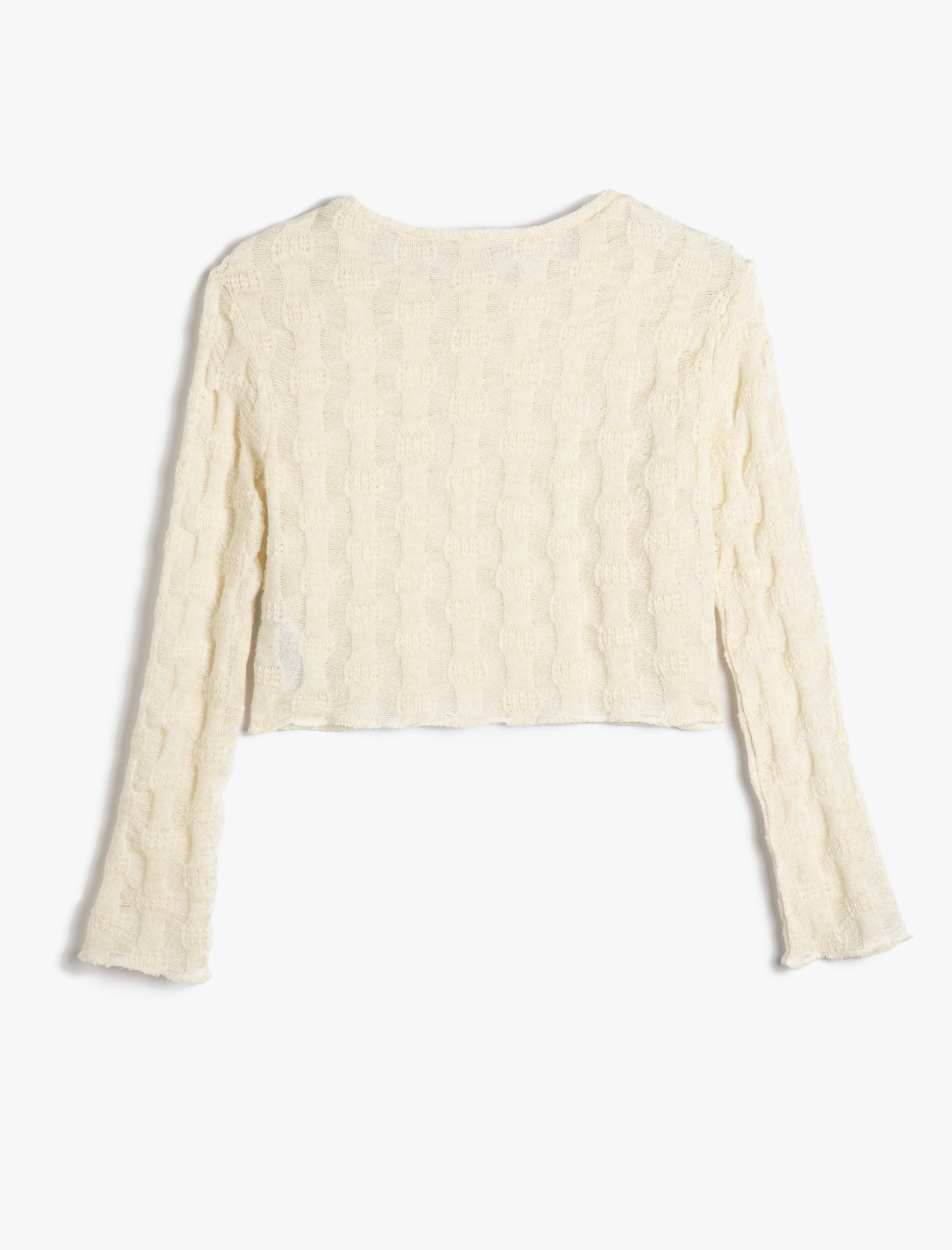  Kız Çocuk Crop Sweatshirt Dokulu Uzun Kollu Bisiklet Yaka