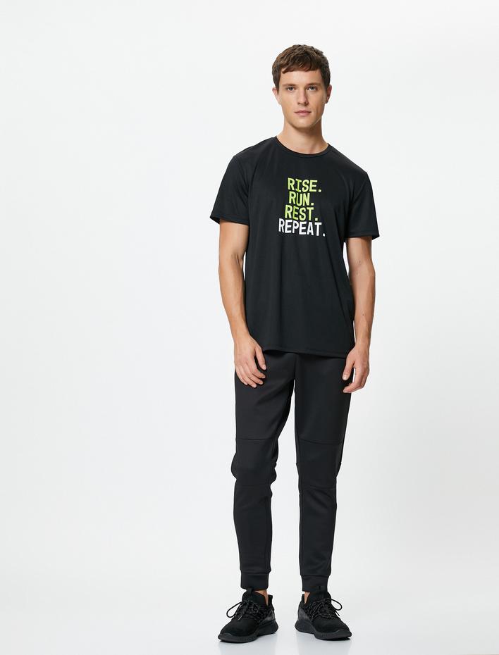 Spor Tişört Slogan Baskılı Reglan Kollu Bisiklet Yaka